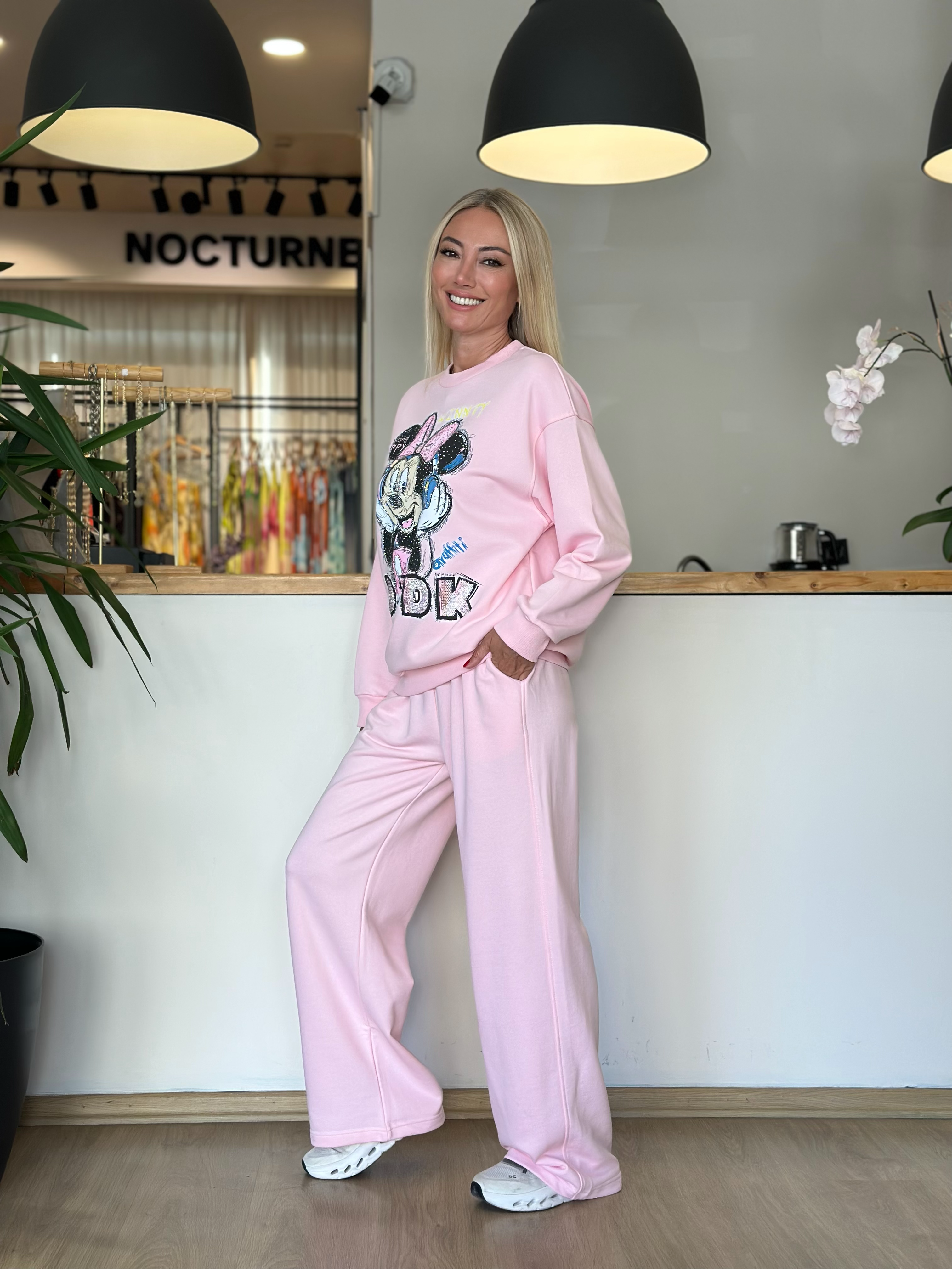Pembe Mickey Taşlı Sweat Askı00291