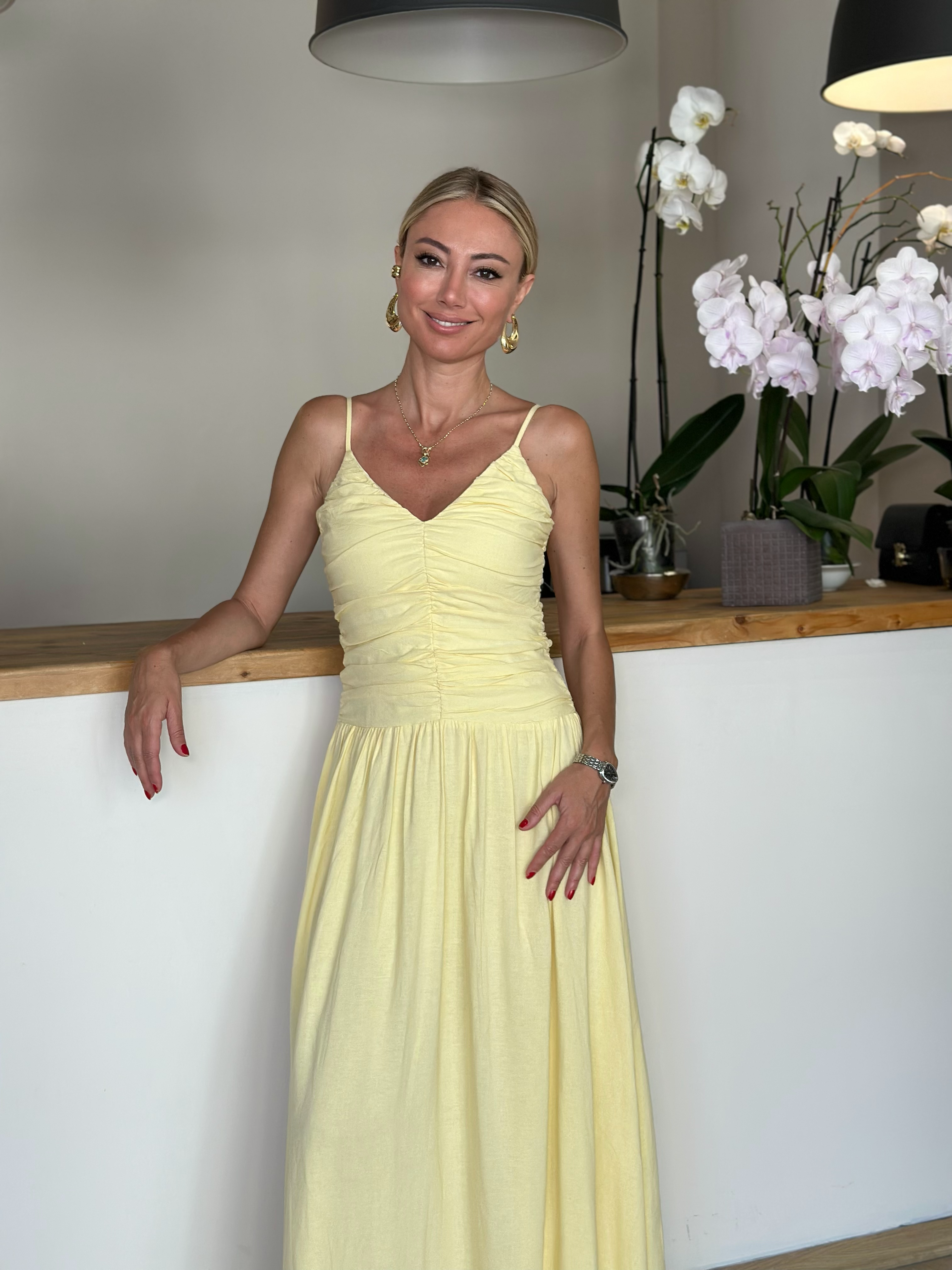 Sarı Keten Elbise Askı00227