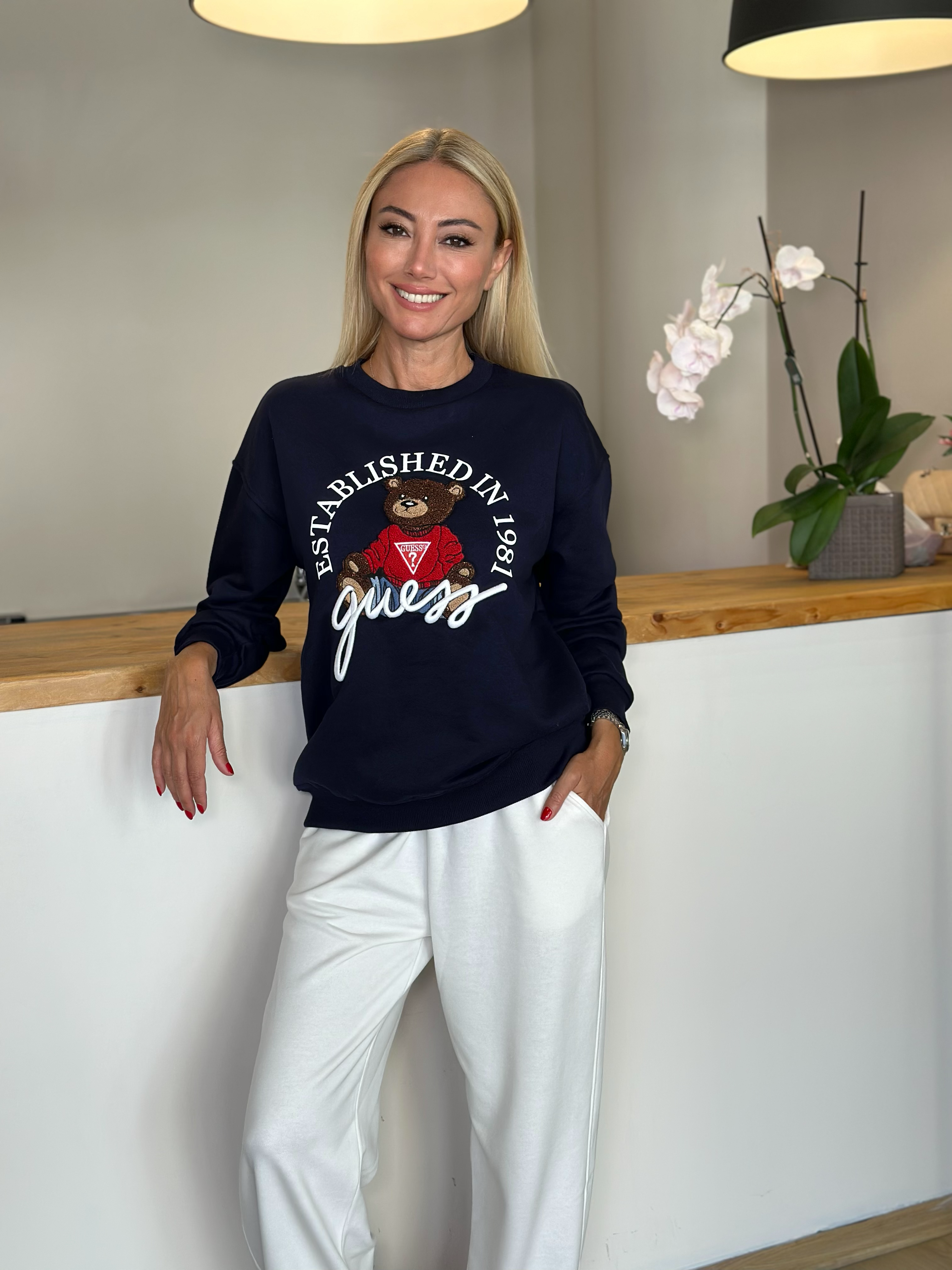 Simli Lacivert Bear Sweat Askı00290