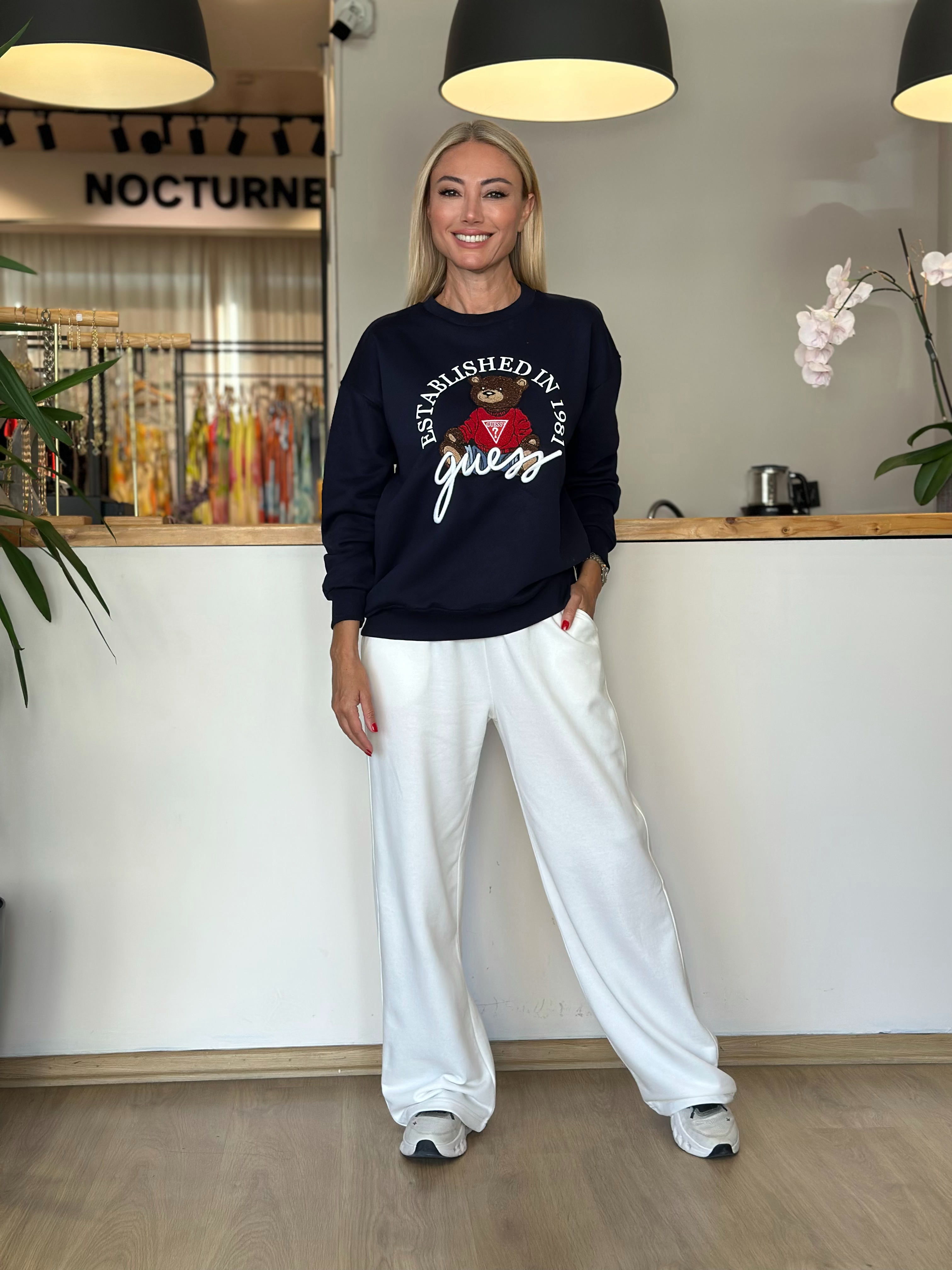 Simli Lacivert Bear Sweat Askı00290