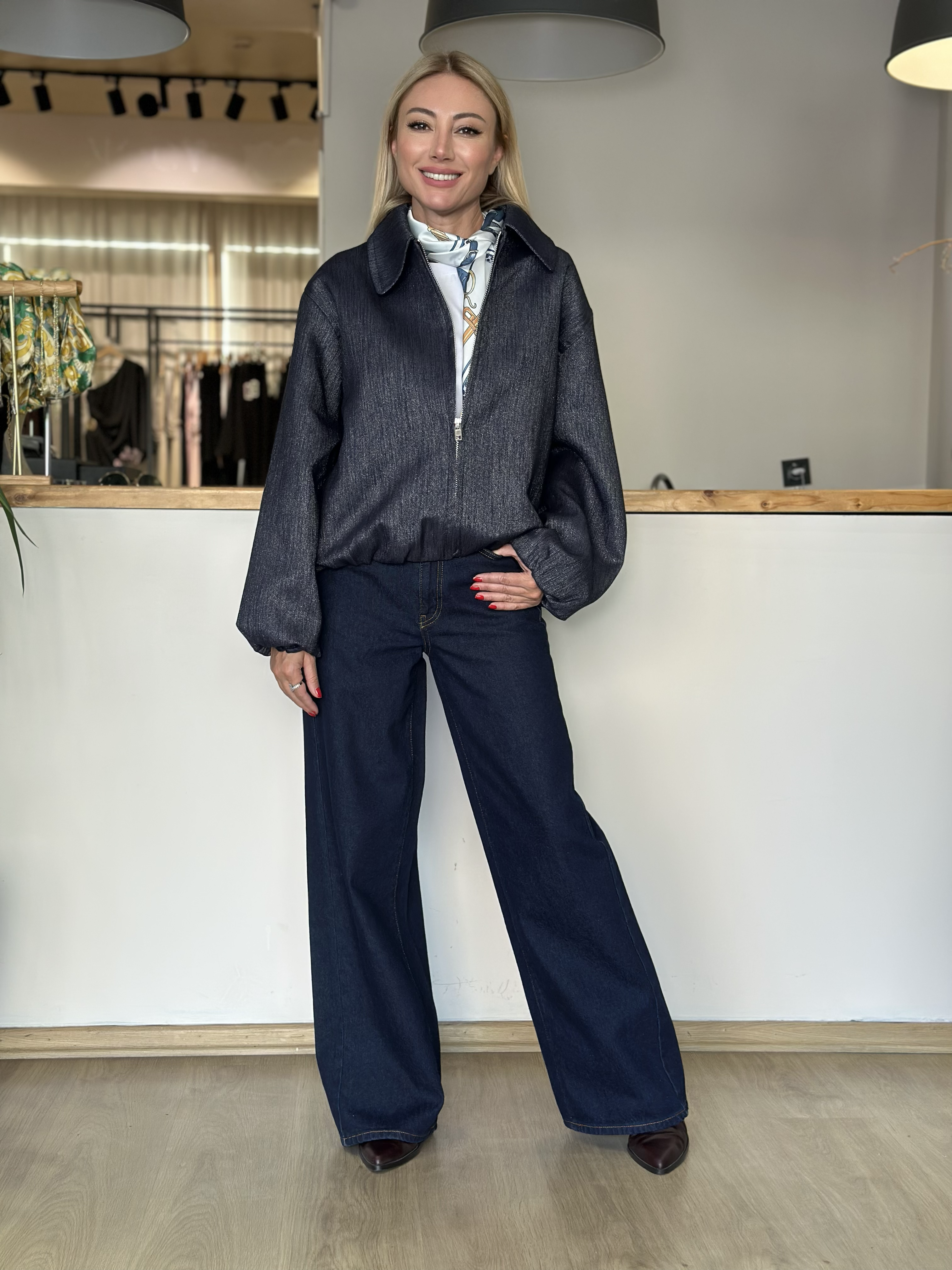 Simli Lacivert Bomber Ceket Askı00383