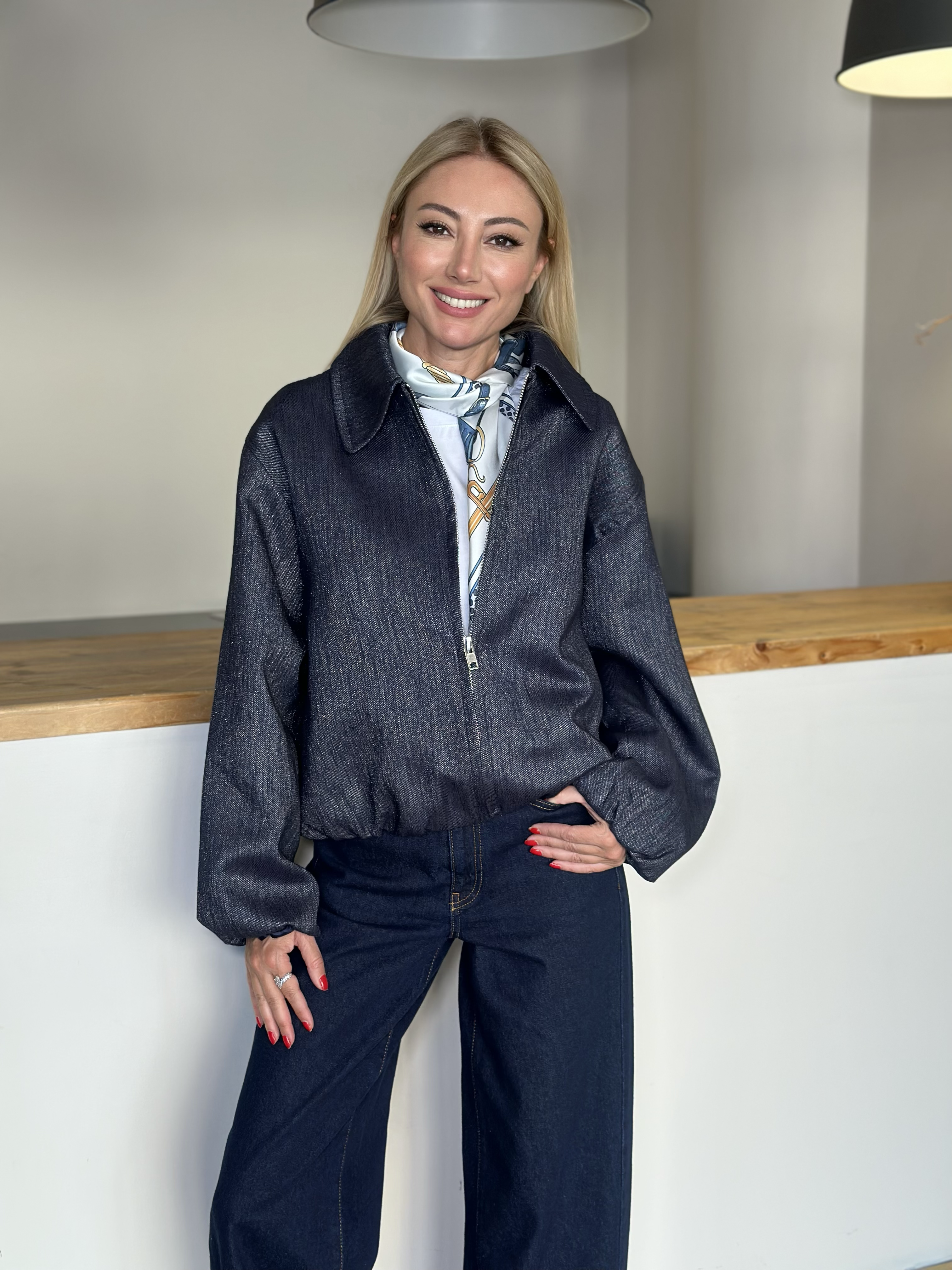 Simli Lacivert Bomber Ceket Askı00383