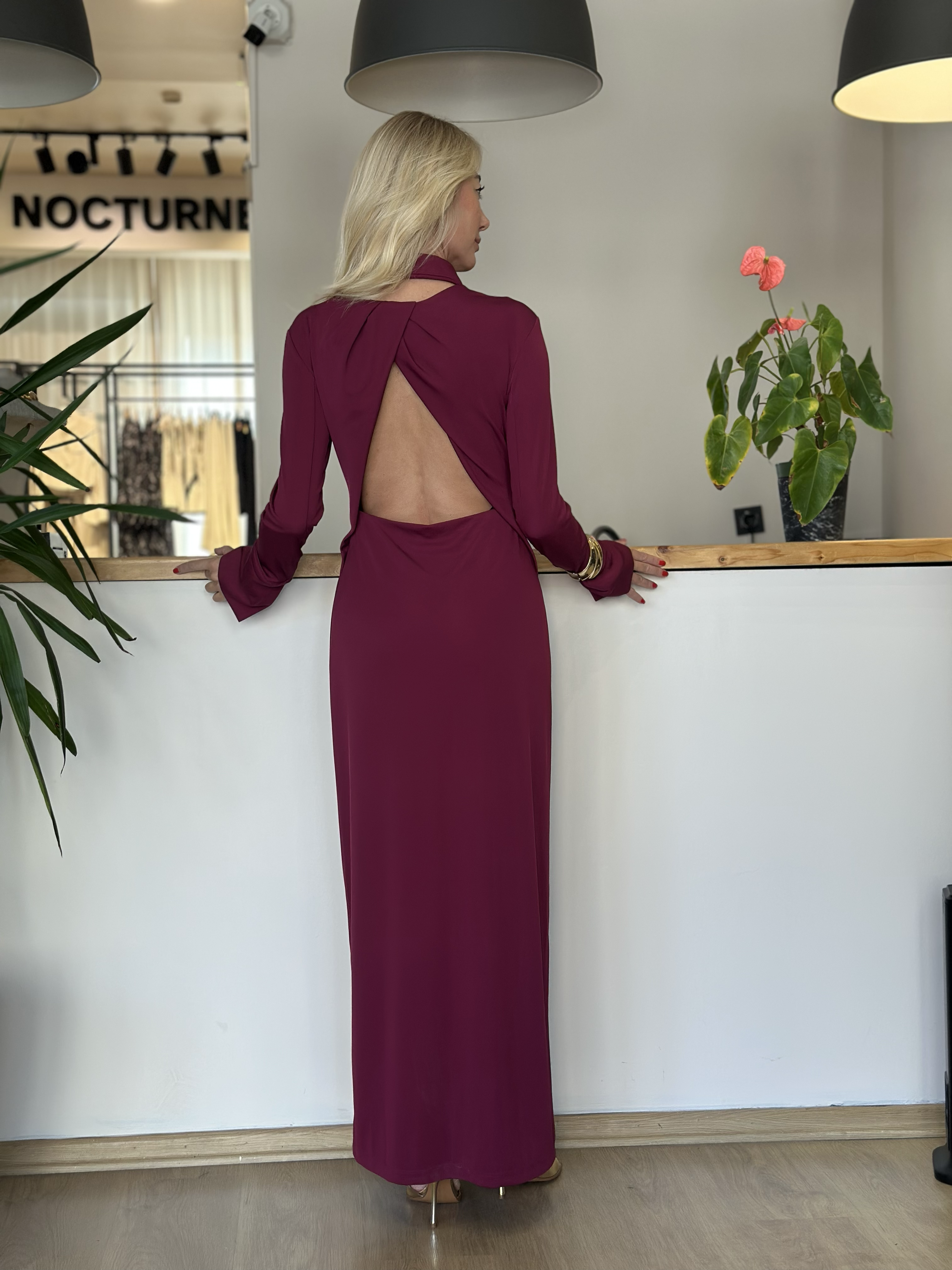 Sırt Dekolteli Fuşya Elbise Askı0071