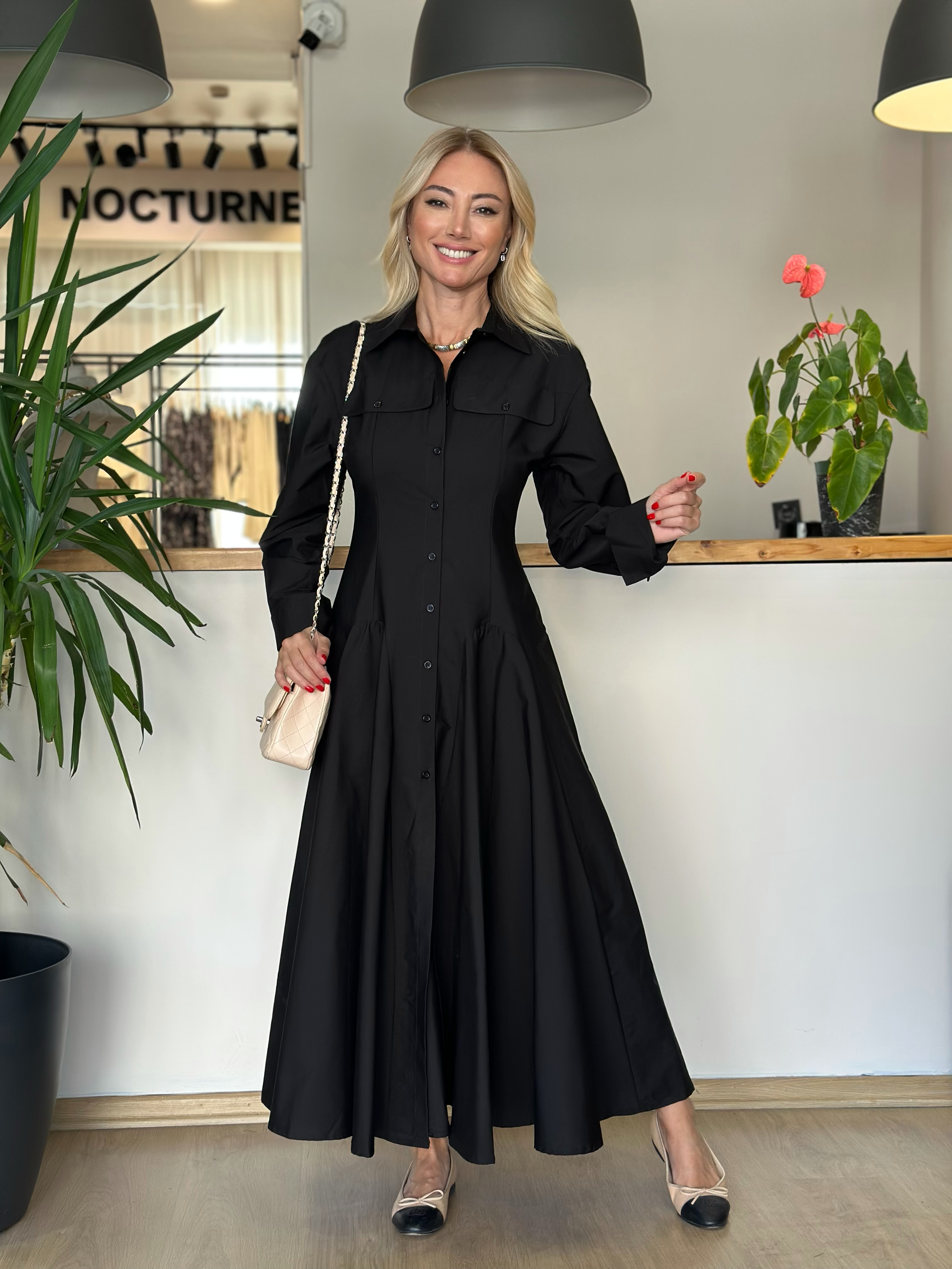 Siyah Gömlek Elbise Askı0075