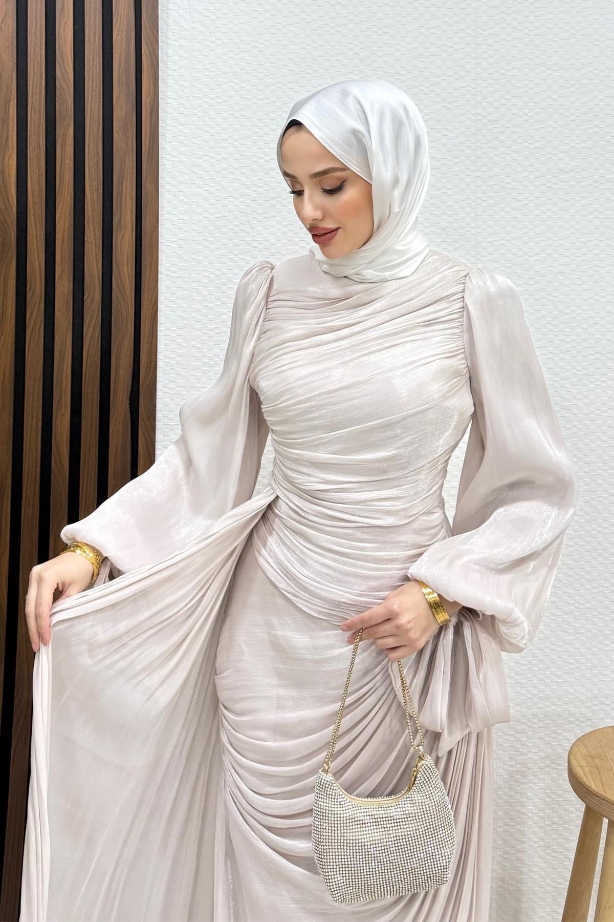 Afra İpek Abiye Bej