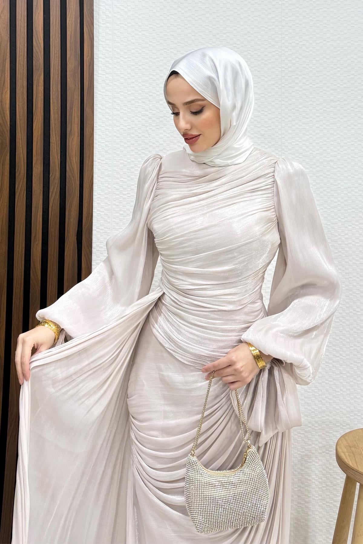 Afra İpek Abiye Bej