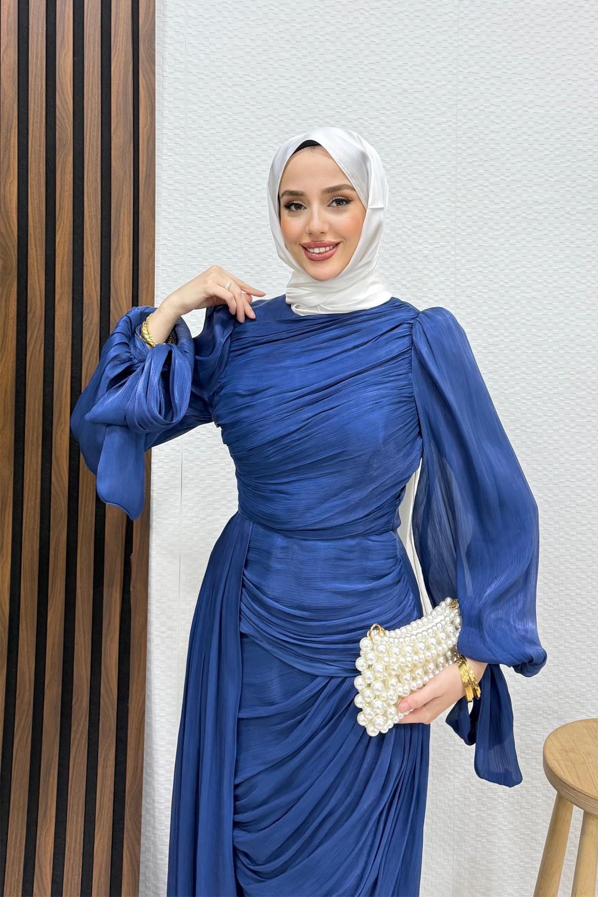 Afra İpek Abiye Lacivert