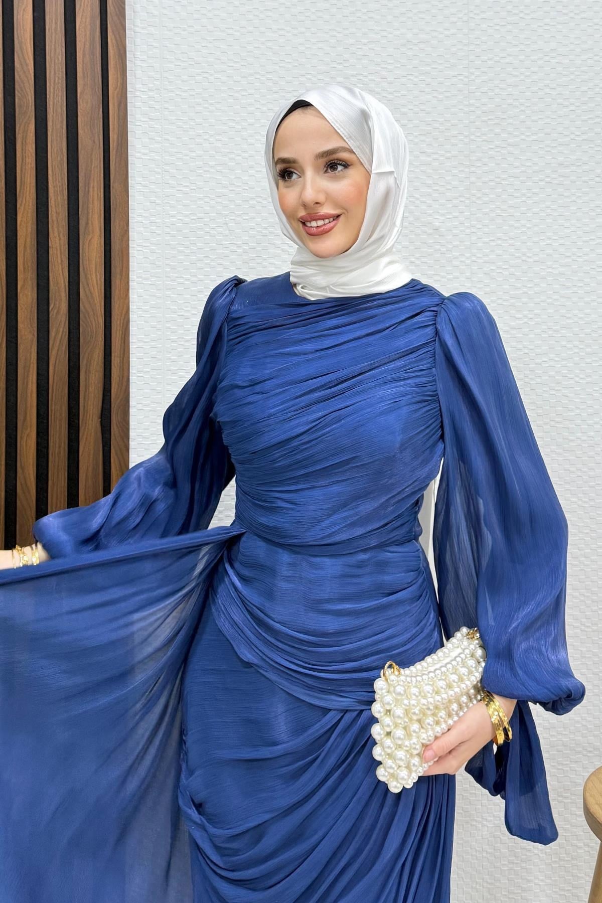 Afra İpek Abiye Lacivert