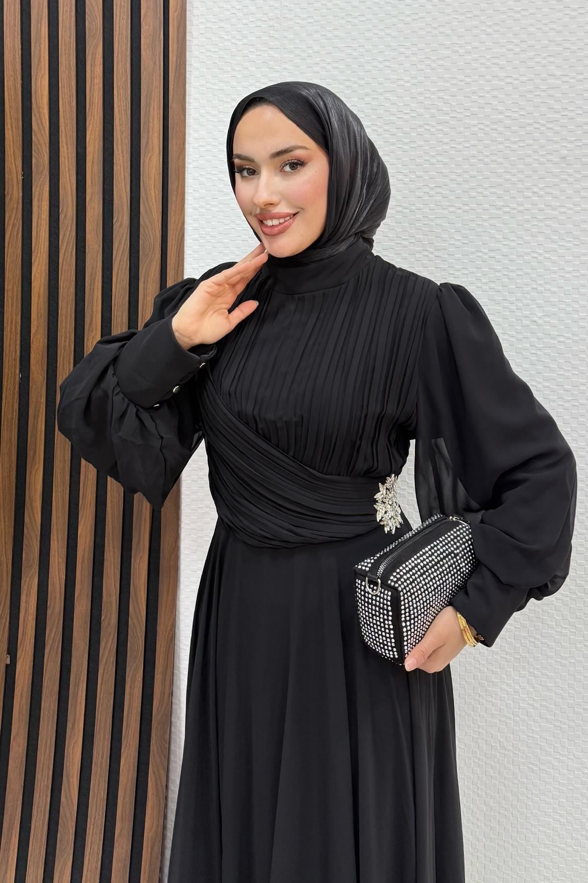 Aksu Şifon Abiye Siyah