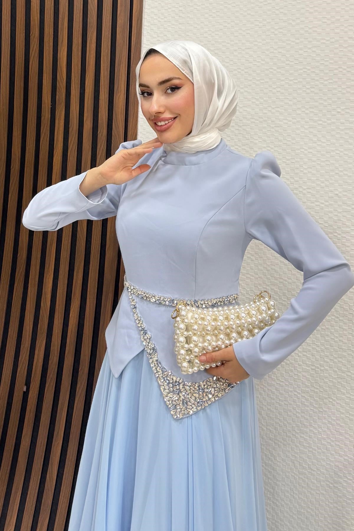 Ala Şifon Abiye Bebe Mavi