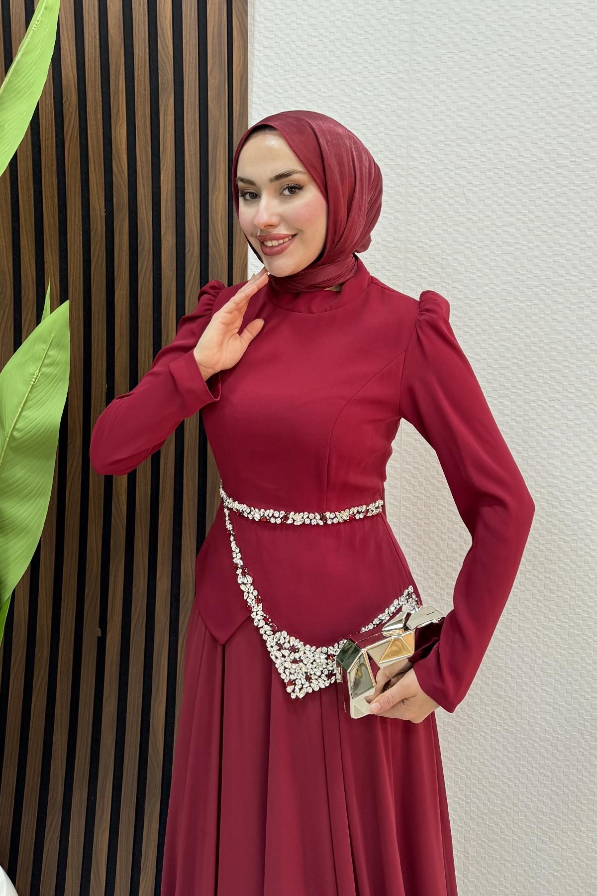 Ala Şifon Abiye Bordo