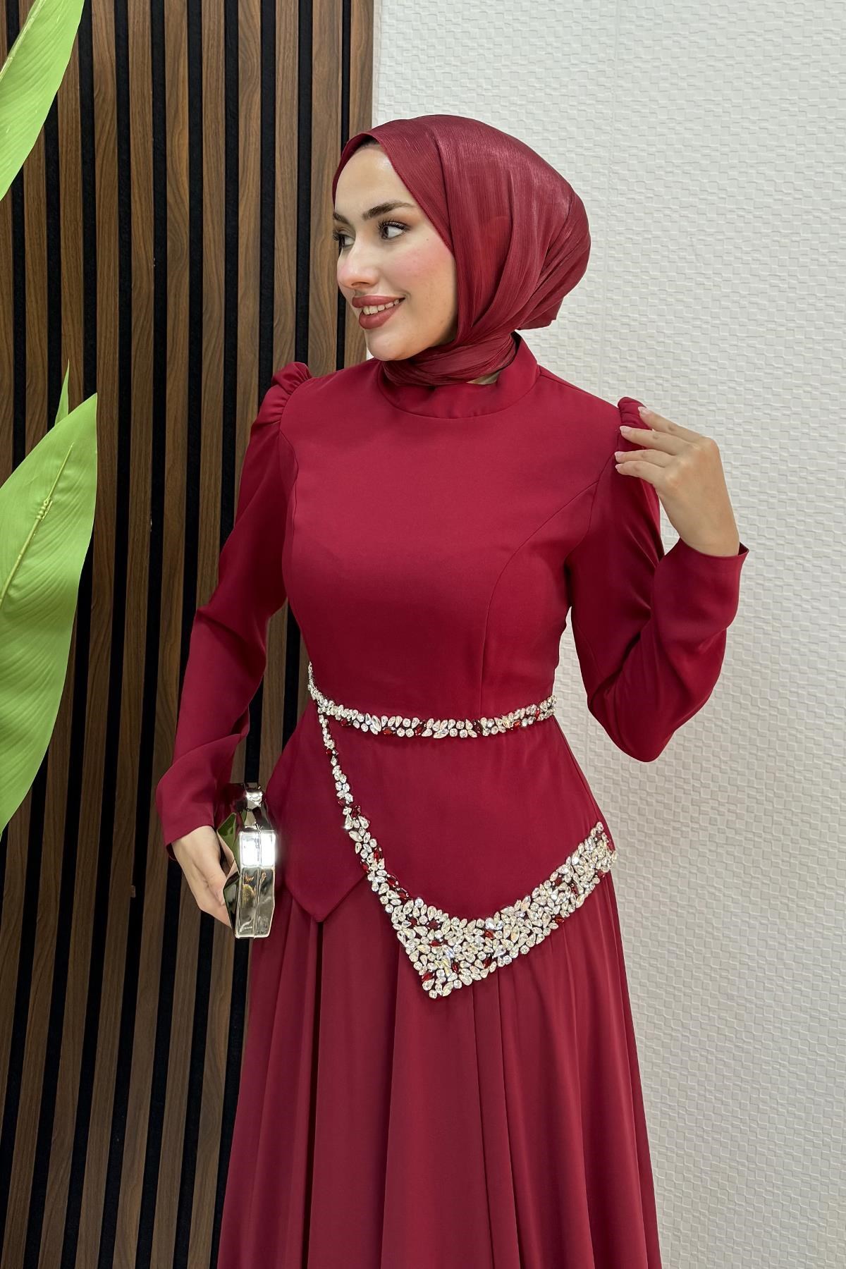 Ala Şifon Abiye Bordo