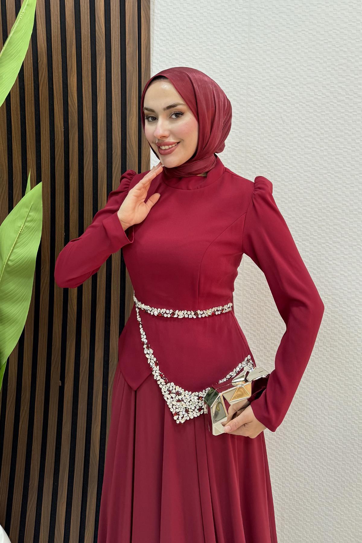 Ala Şifon Abiye Bordo