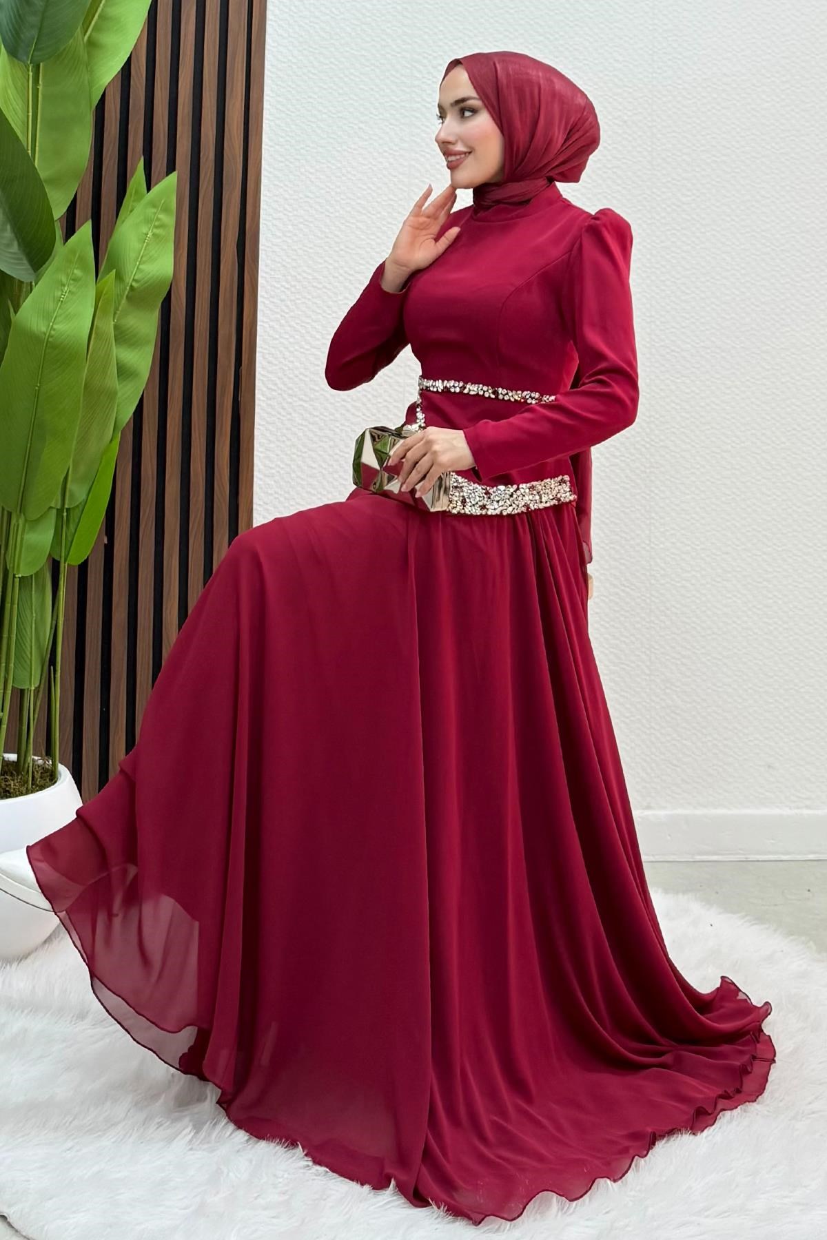 Ala Şifon Abiye Bordo
