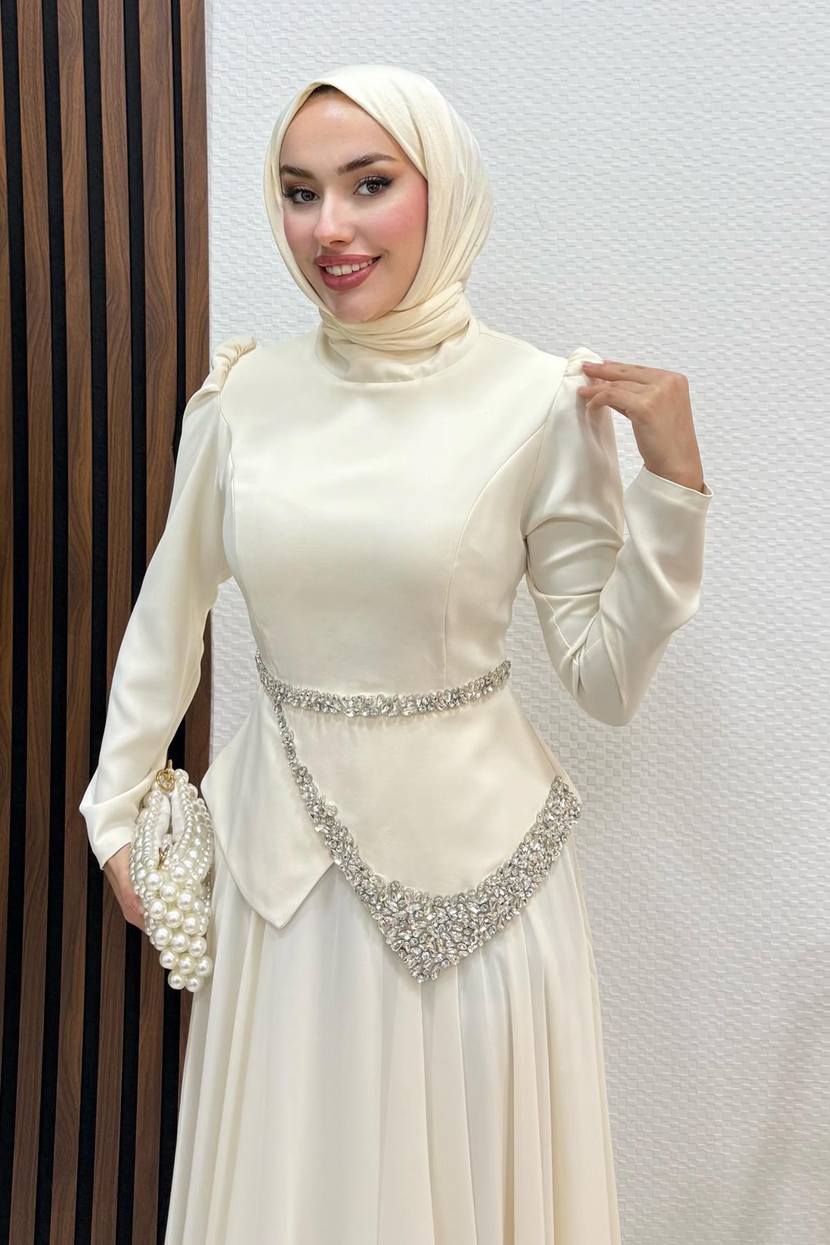 Ala Şifon Abiye Krem
