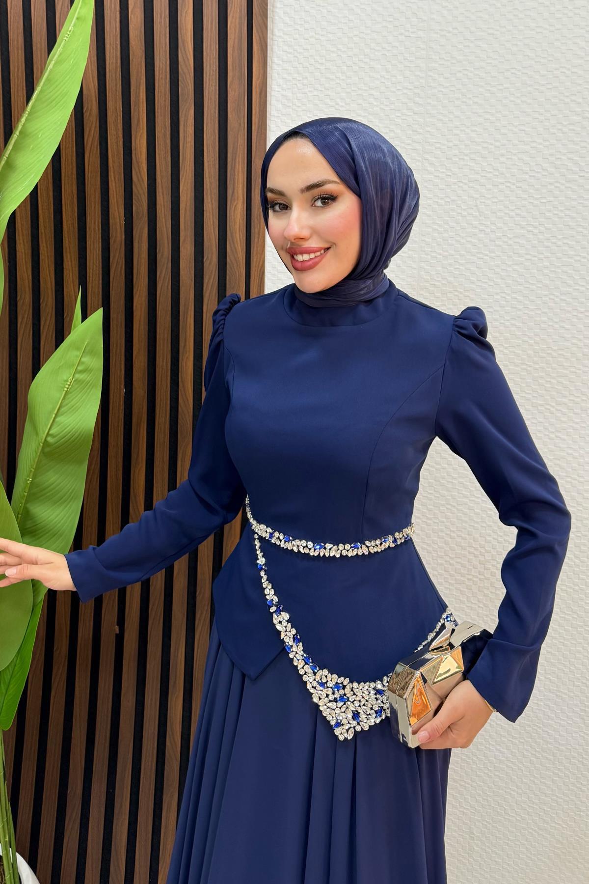 Ala Şifon Abiye Lacivert