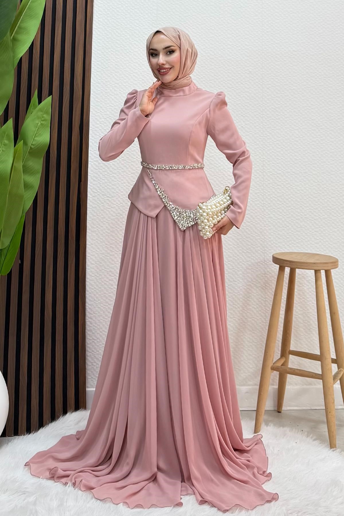 Ala Şifon Abiye Soft Pembe
