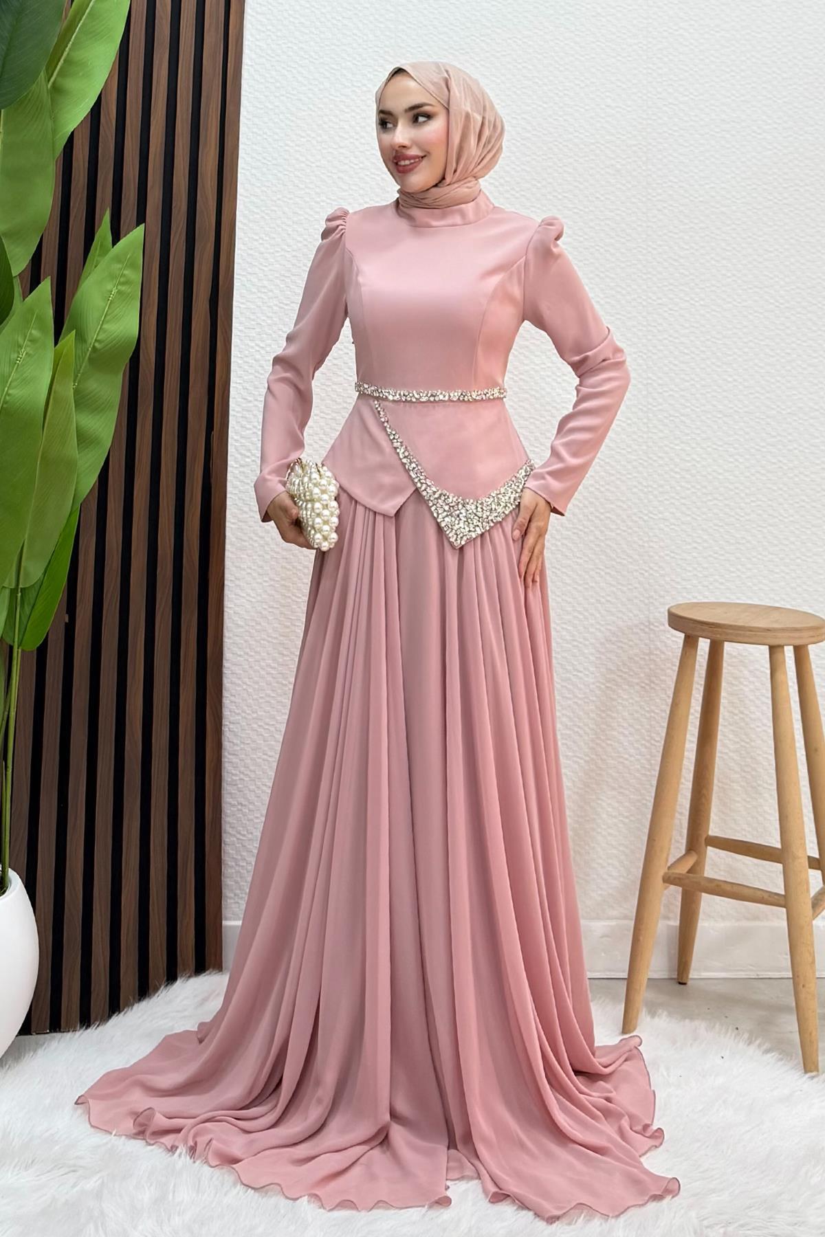 Ala Şifon Abiye Soft Pembe