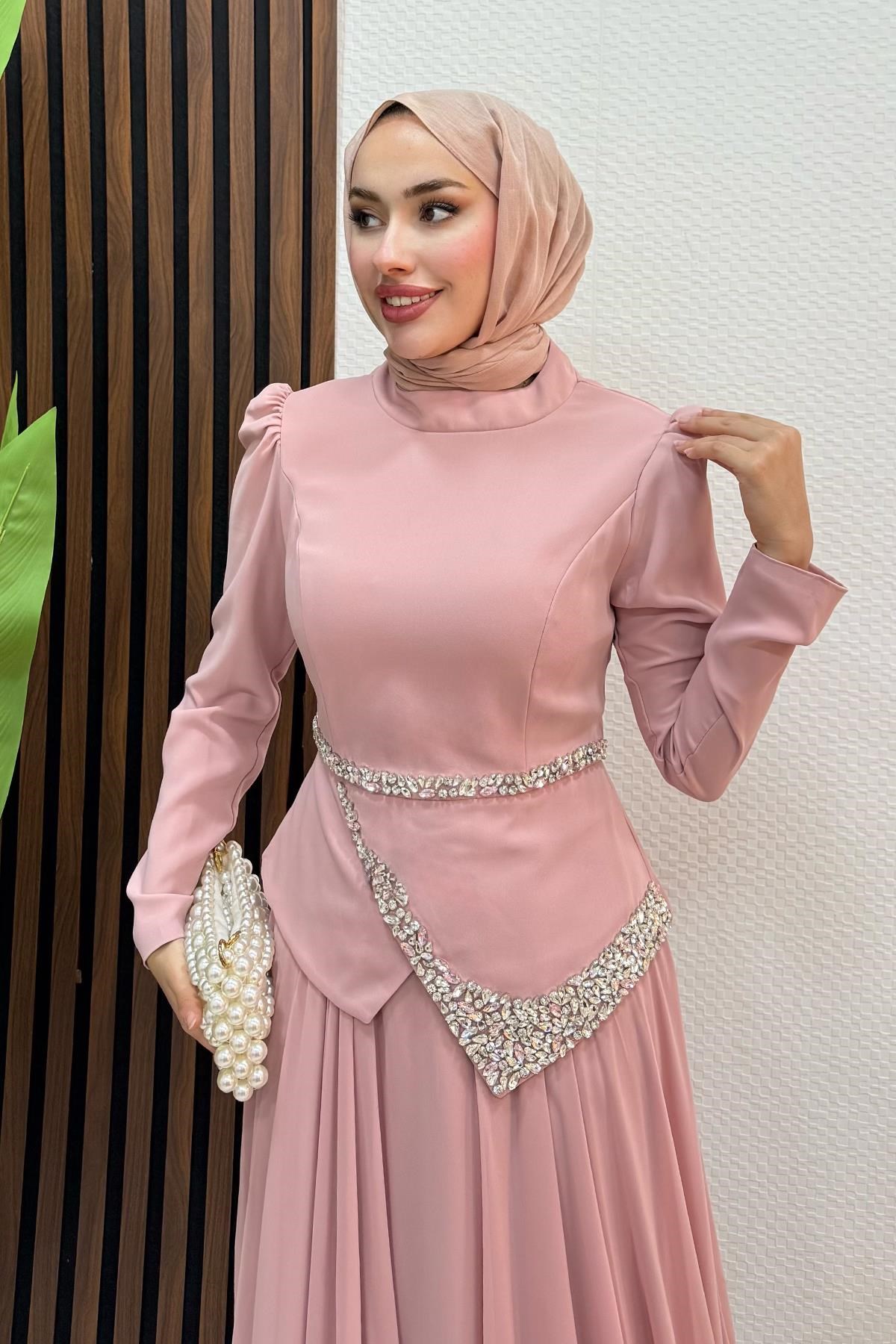 Ala Şifon Abiye Soft Pembe