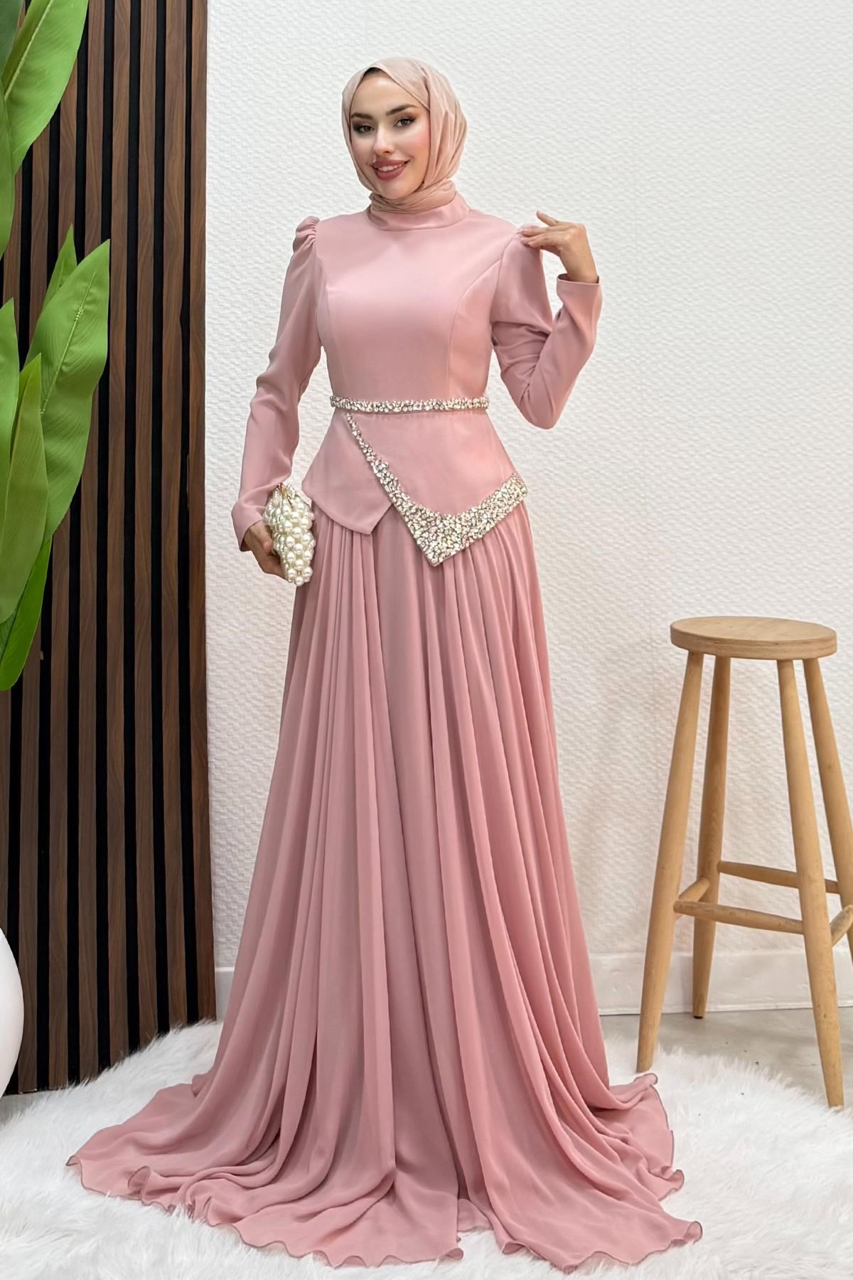 Ala Şifon Abiye Soft Pembe