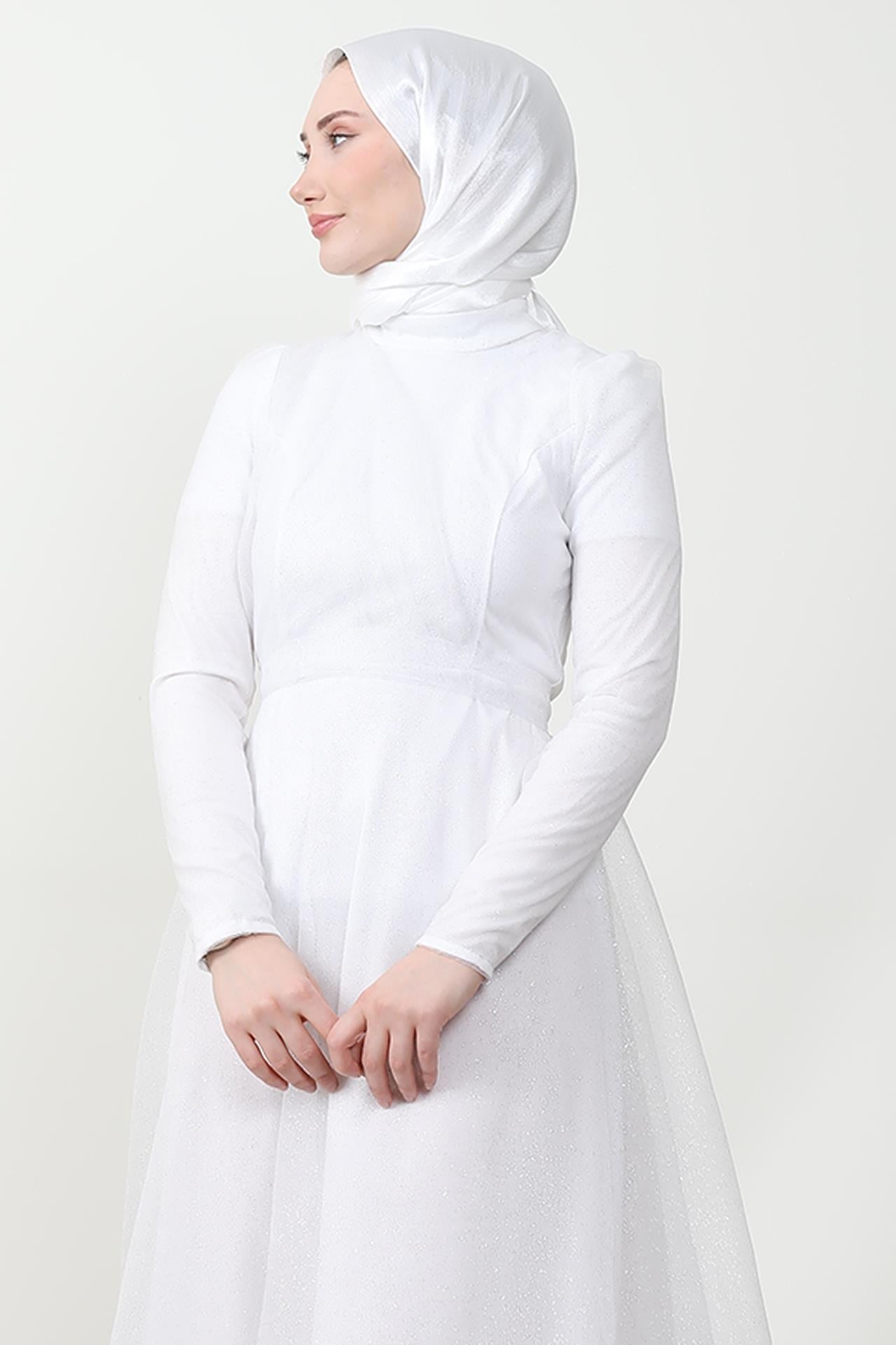 Alara Tesettür Abiye Beyaz