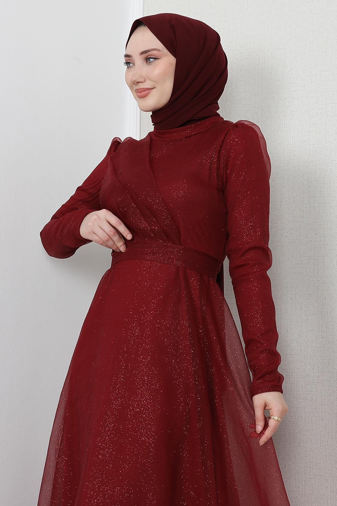 Alara Tesettür Abiye Bordo