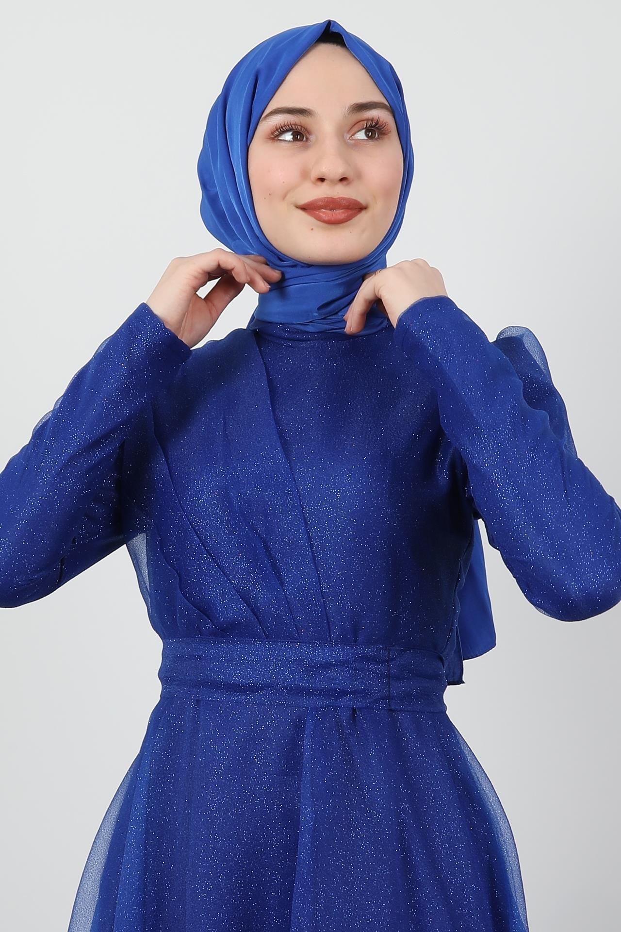 Alara Tesettür Abiye Gece Mavi