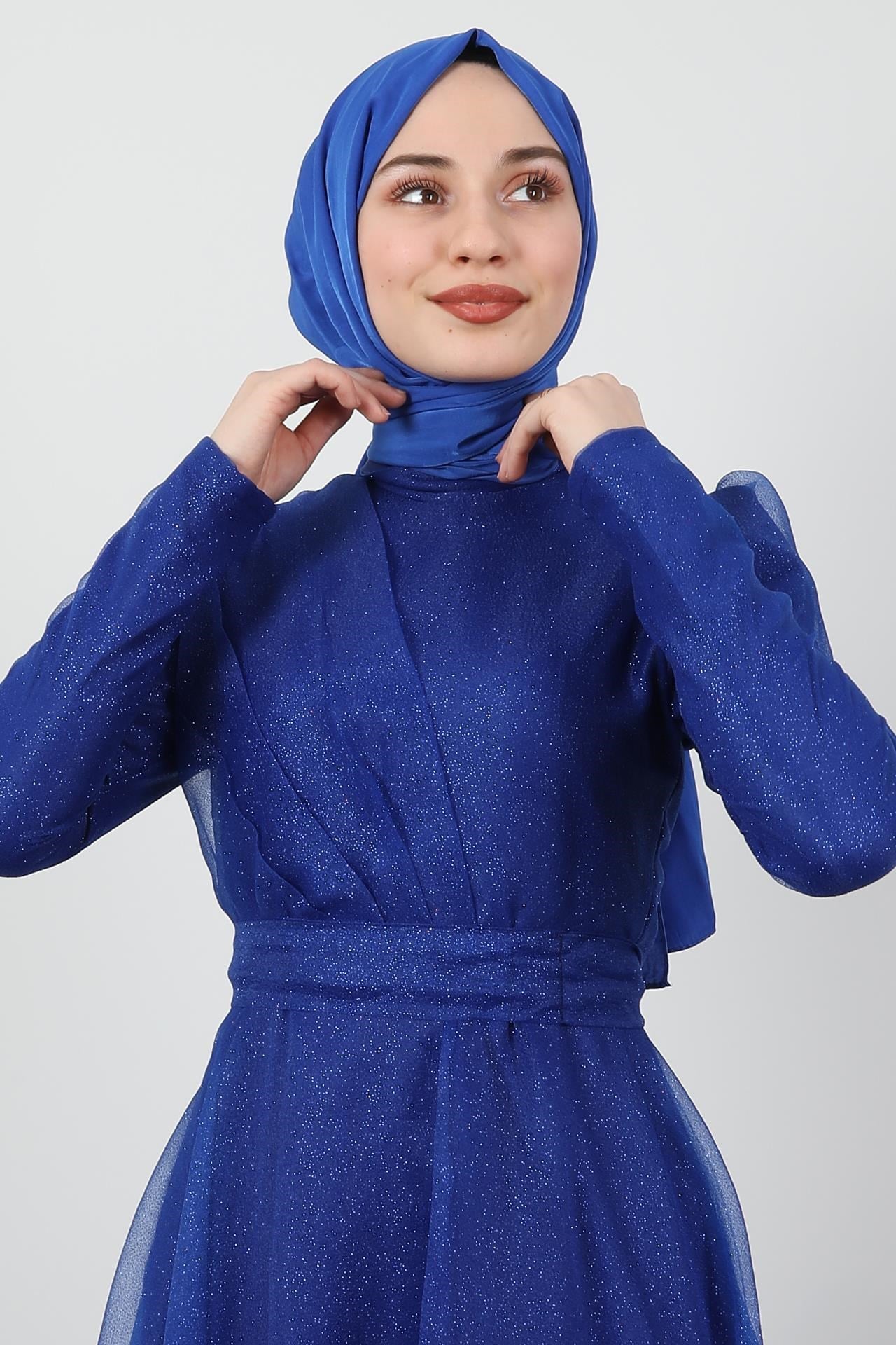 Alara Tesettür Abiye Gece Mavi