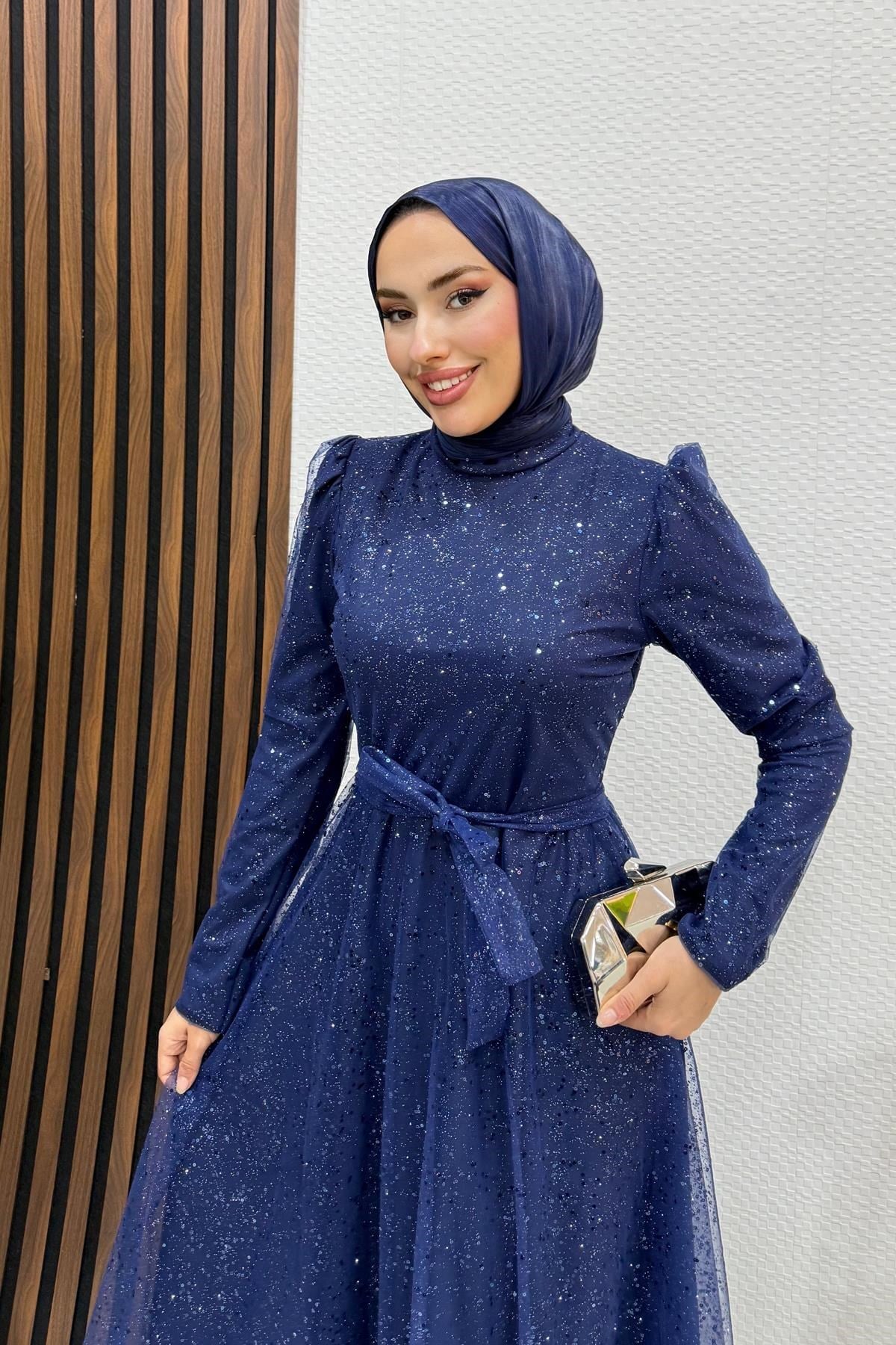 Alaska Simli Abiye Lacivert