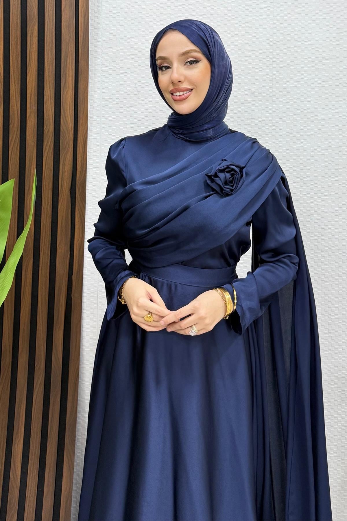 Alaz Saten Gül Abiye Lacivert