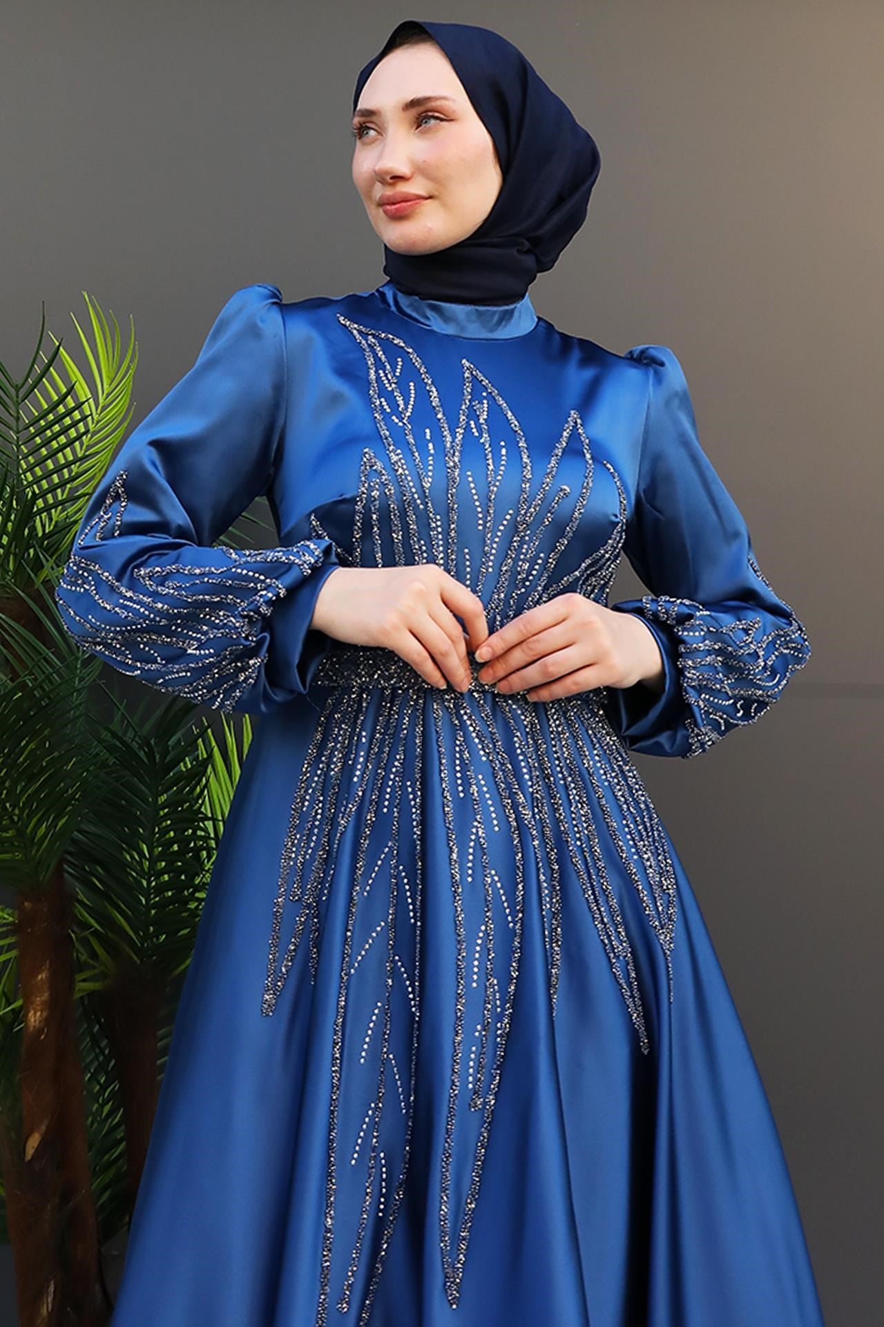 Alina Tesettür Abiye İndigo