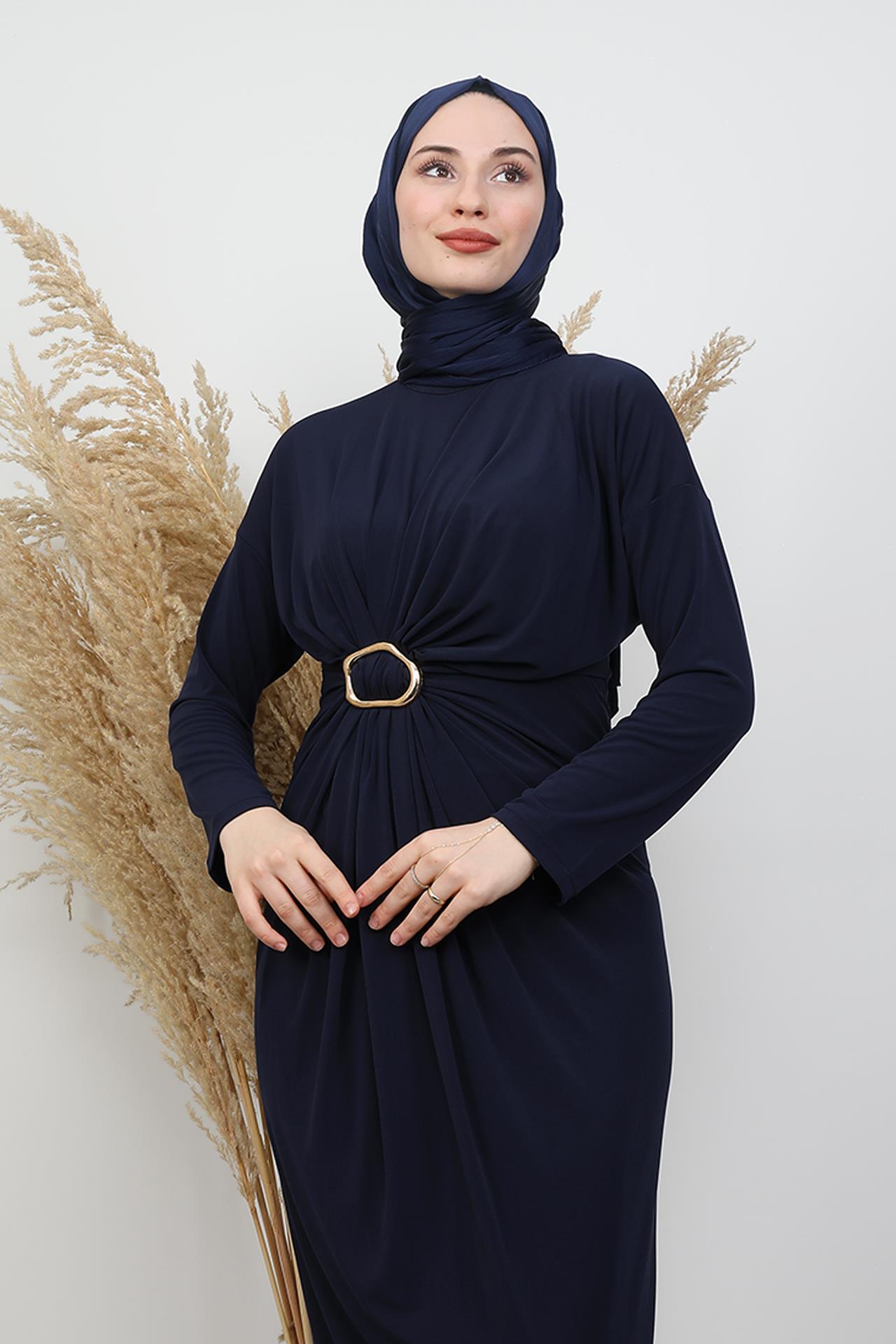 Almira Tokalı Elbise Lacivert