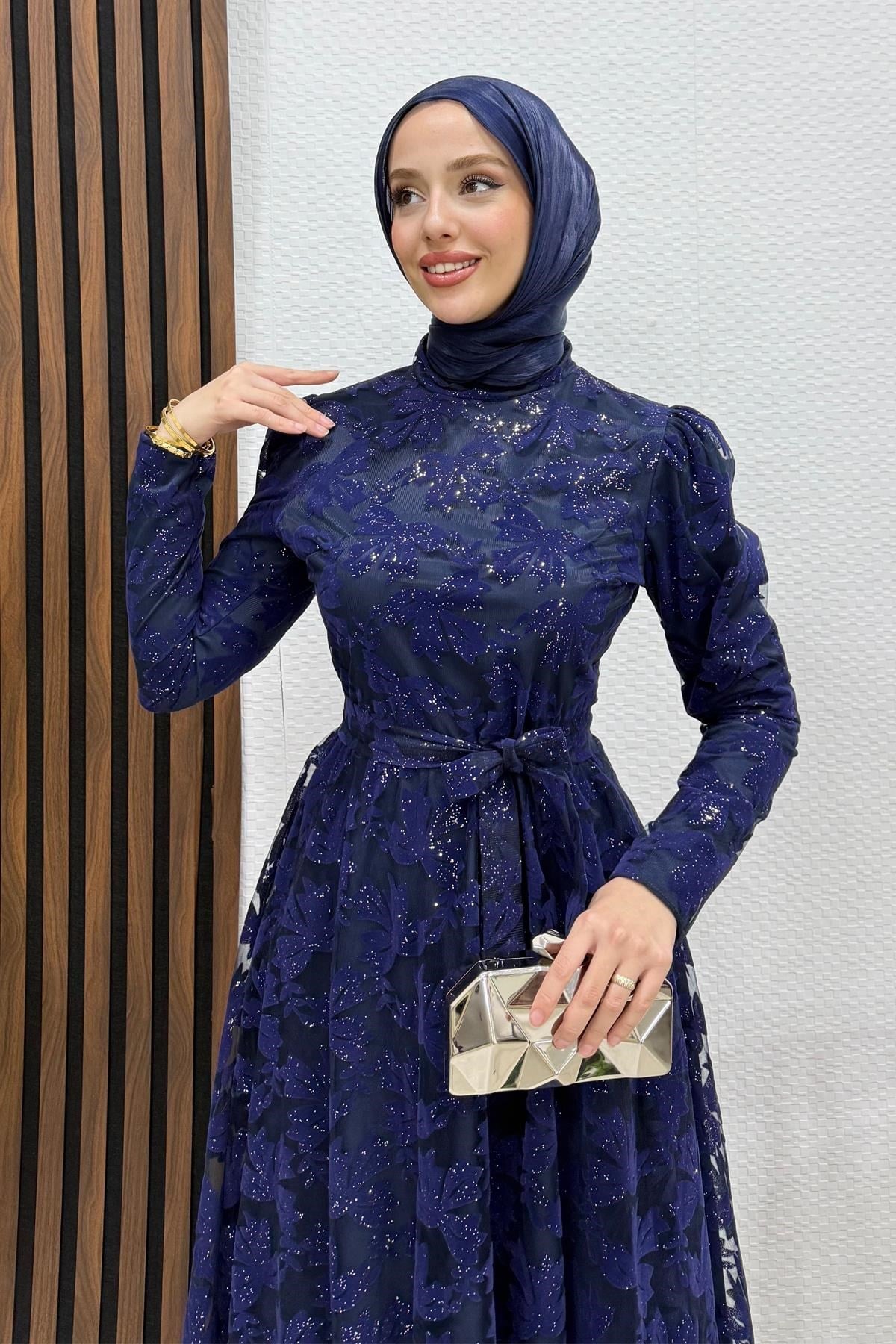 Anastasia Tül Abiye Lacivert