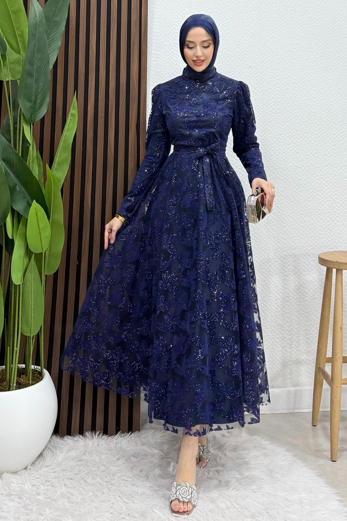 Anastasia Tül Abiye Lacivert
