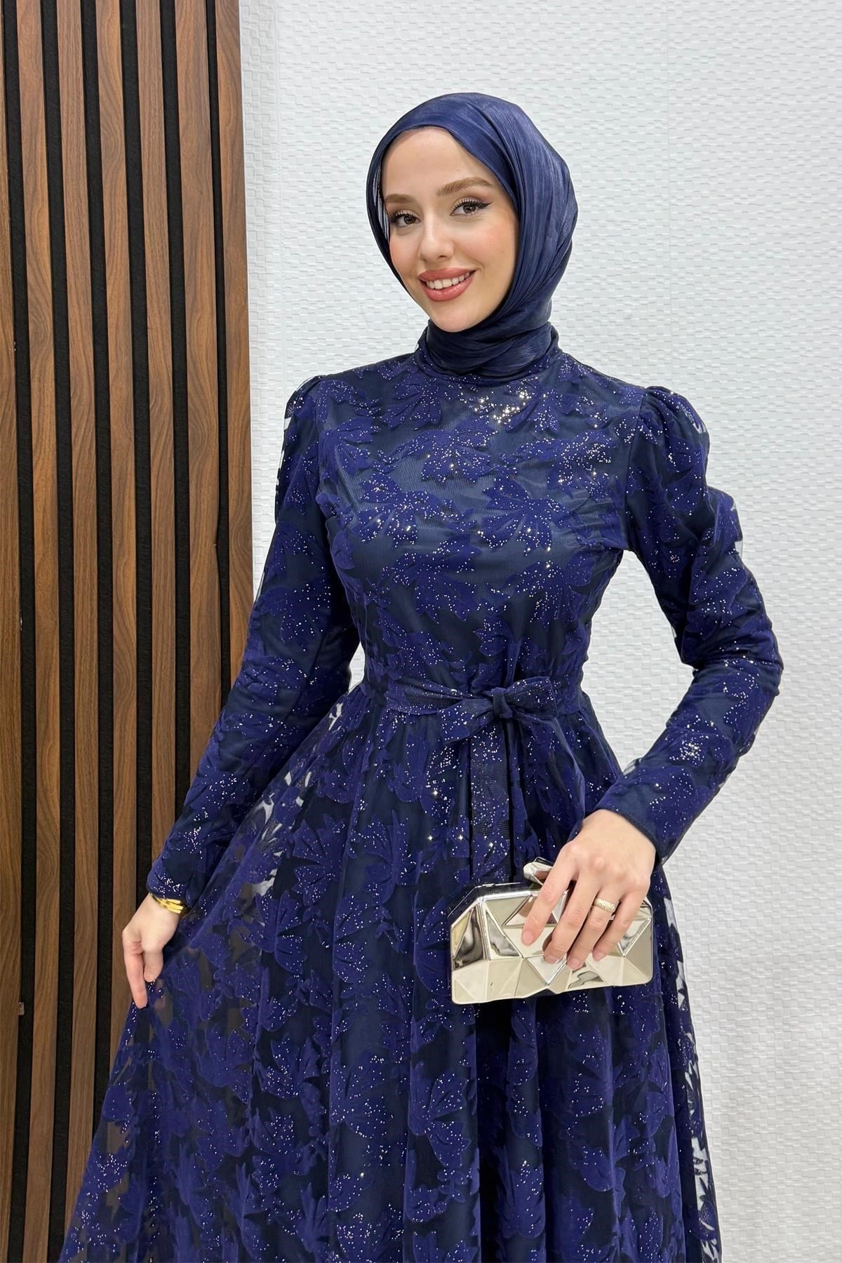 Anastasia Tül Abiye Lacivert