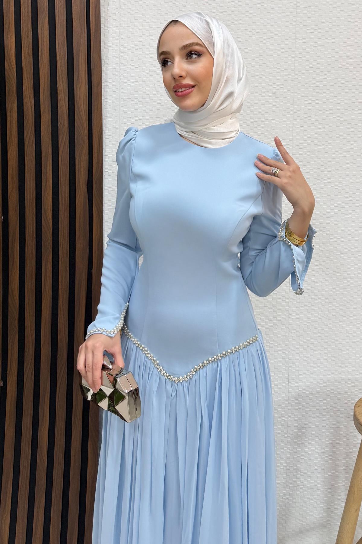 Anelo Şifon Abiye Bebe Mavi