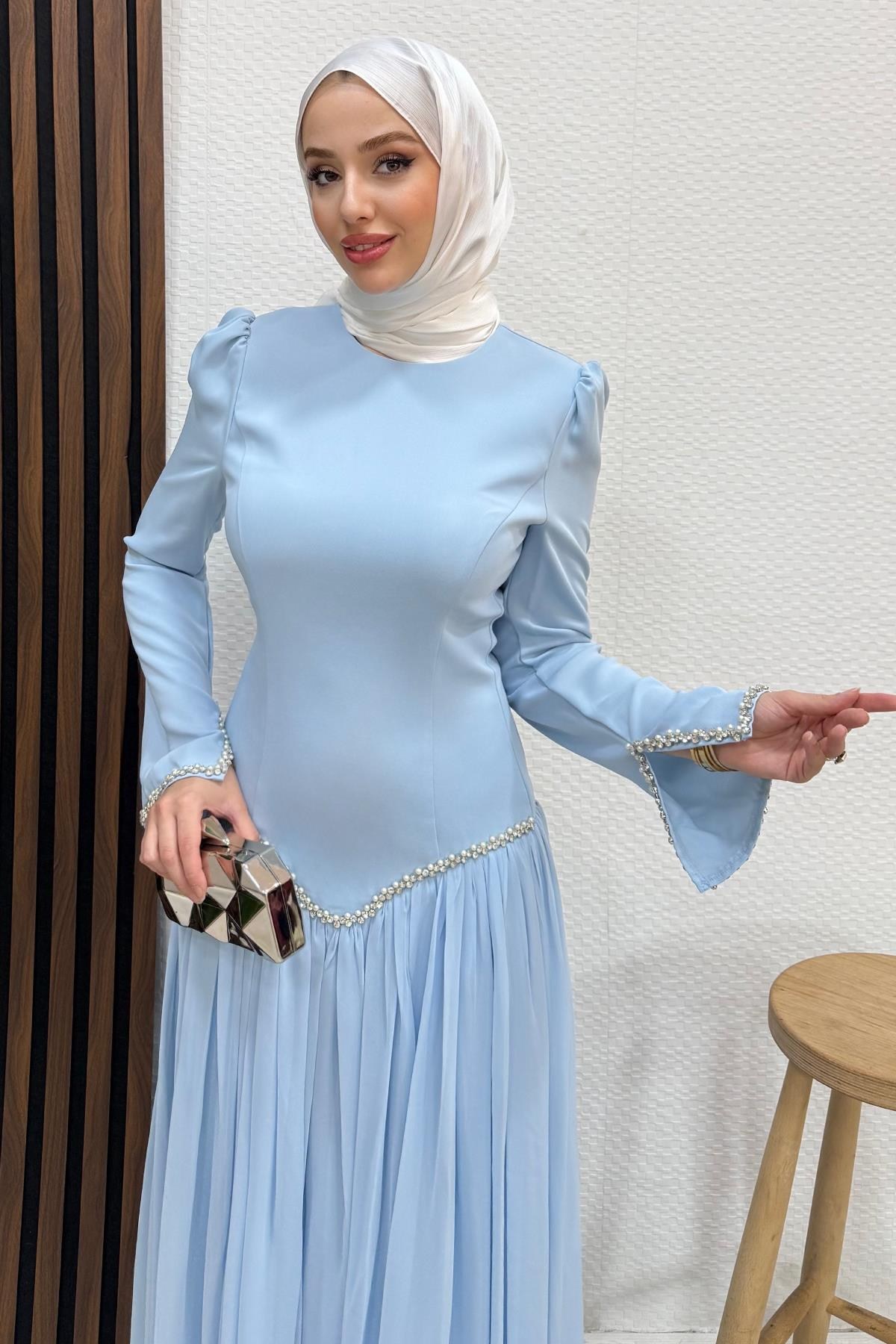 Anelo Şifon Abiye Bebe Mavi
