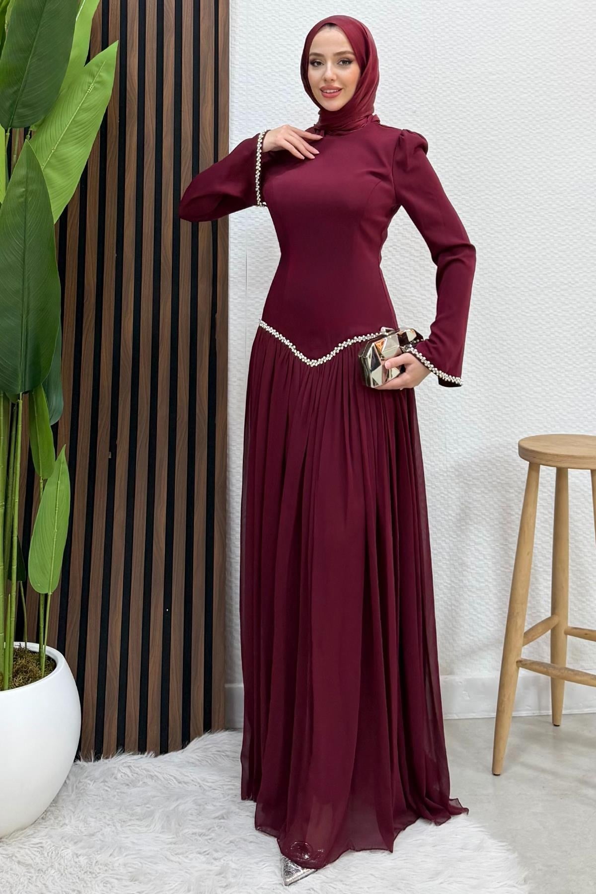 Anelo Şifon Abiye Bordo