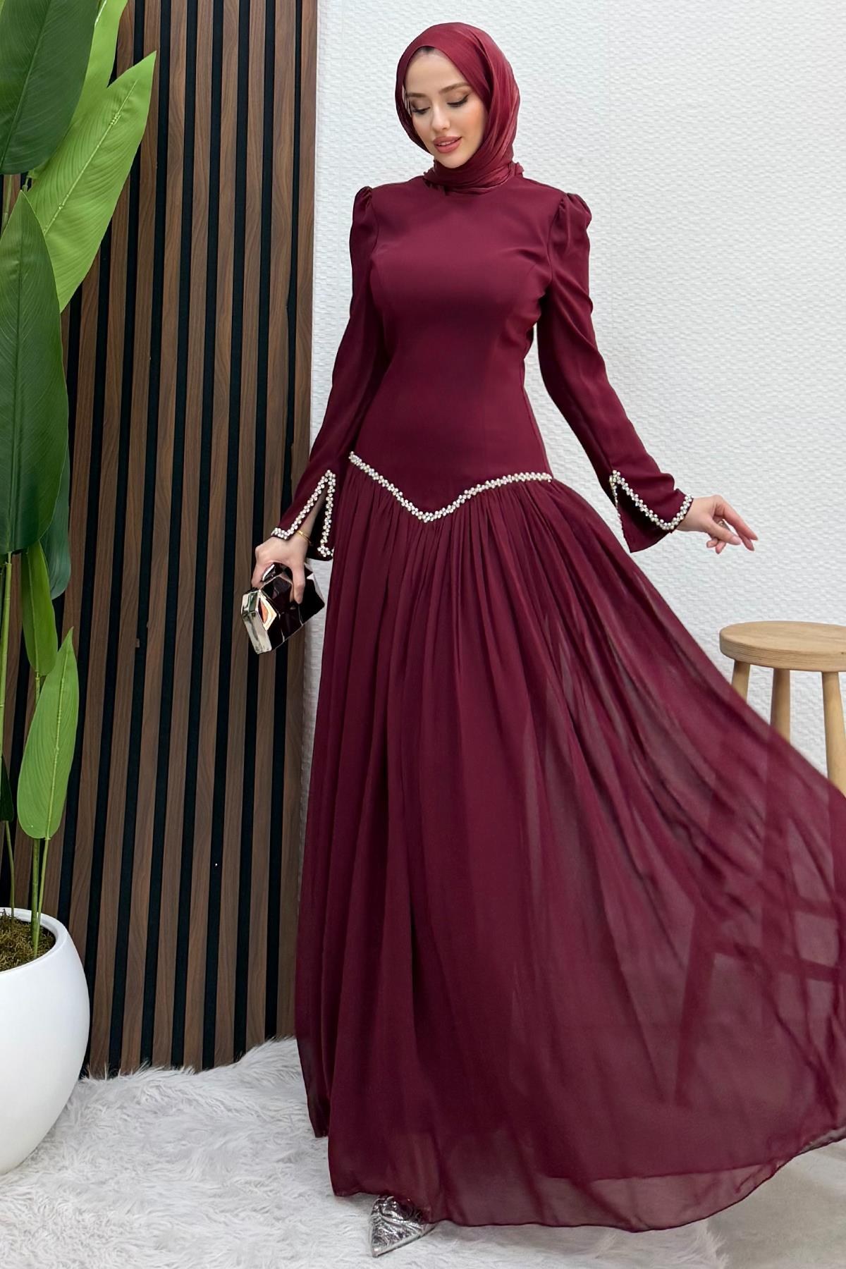 Anelo Şifon Abiye Bordo