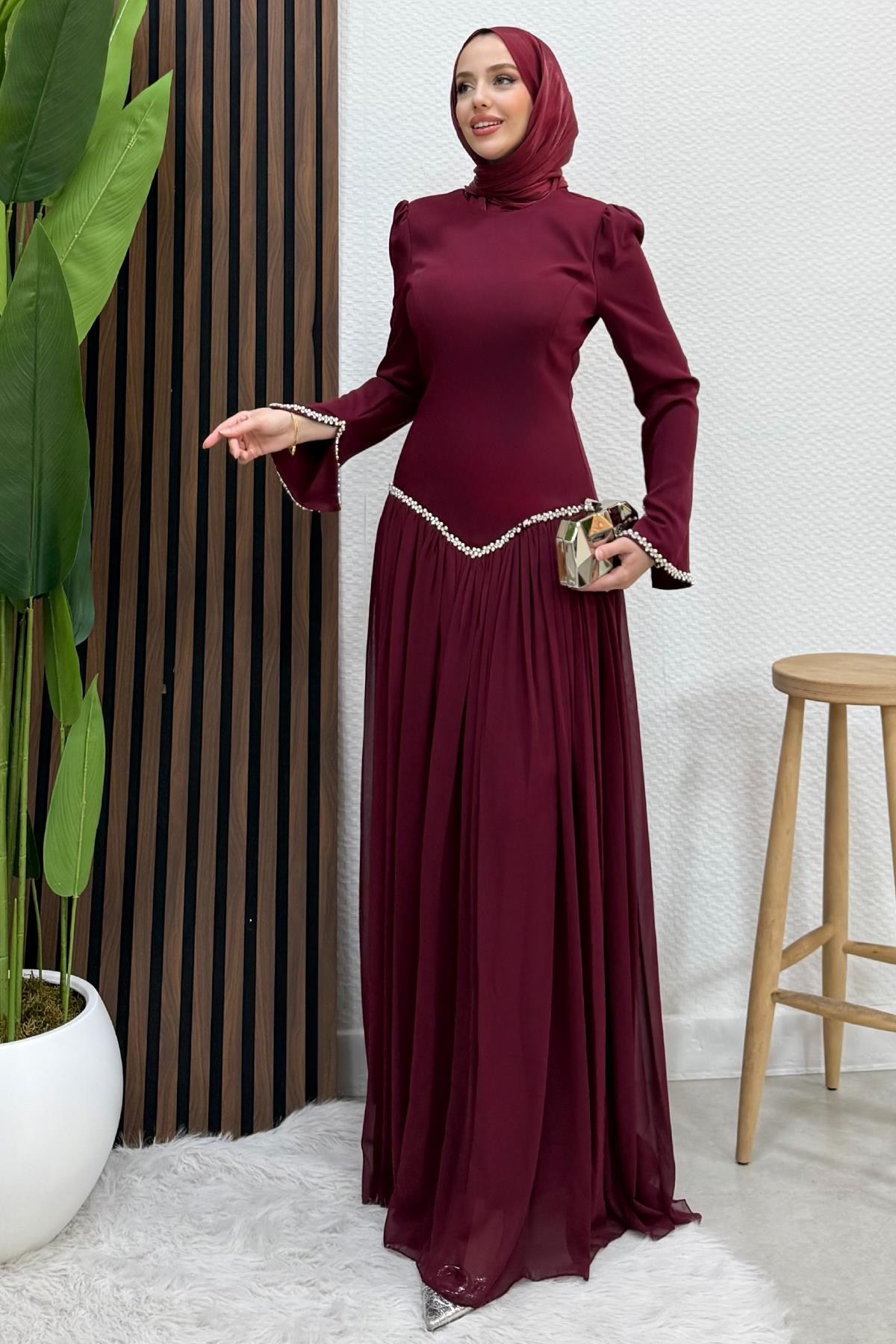 Anelo Şifon Abiye Bordo