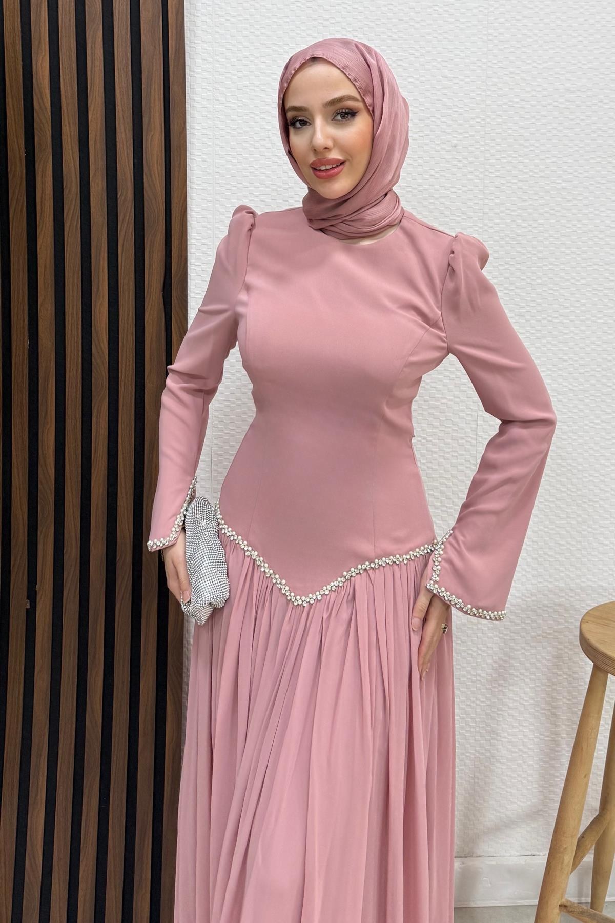 Anelo Şifon Abiye Soft Pembe