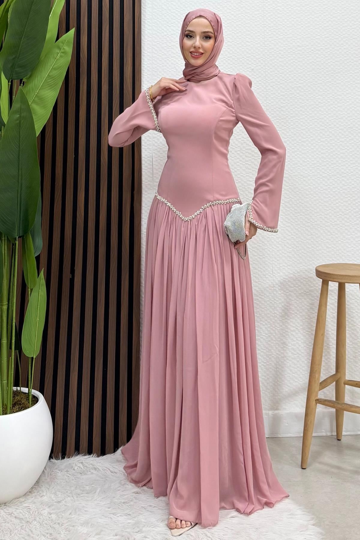 Anelo Şifon Abiye Soft Pembe