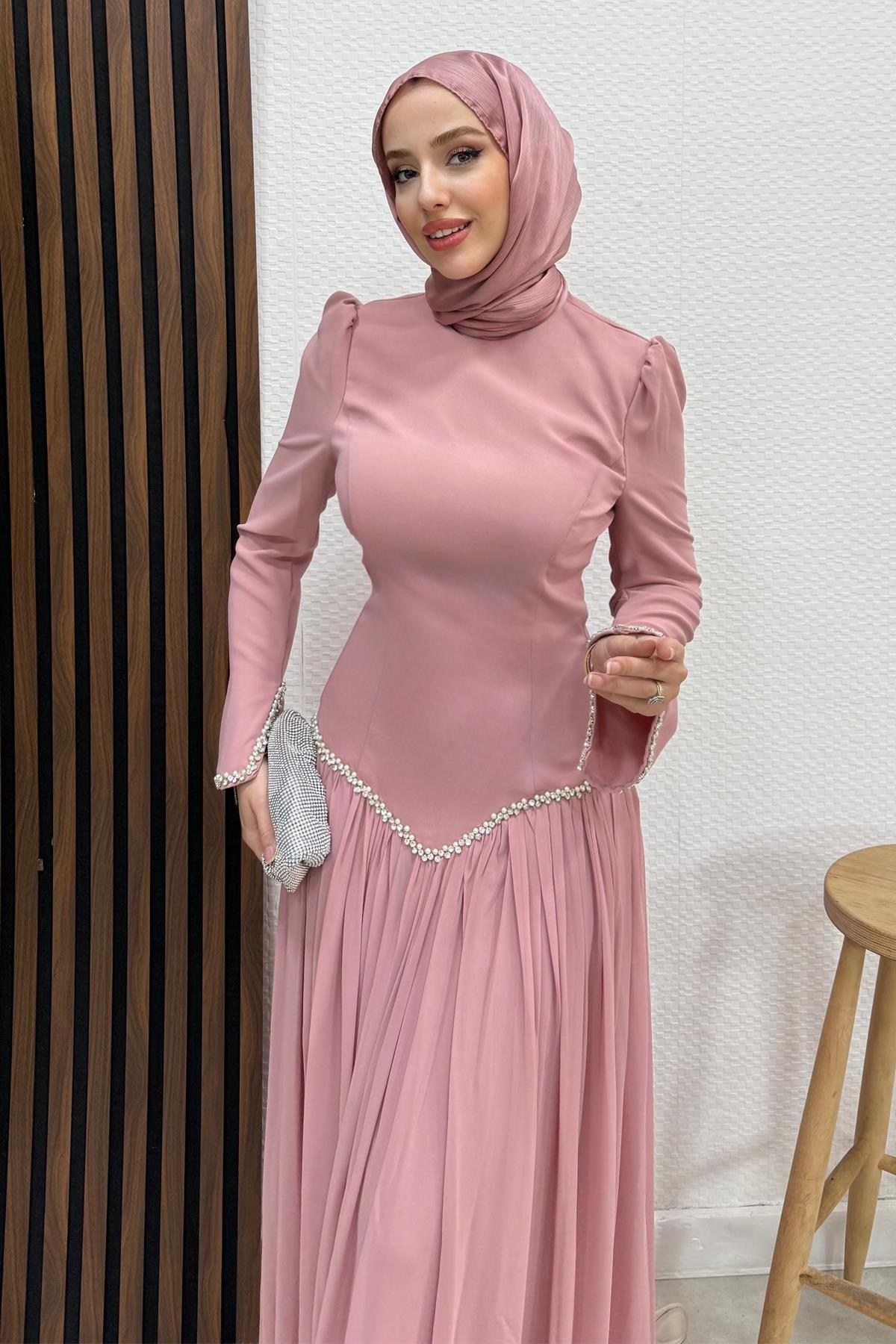 Anelo Şifon Abiye Soft Pembe