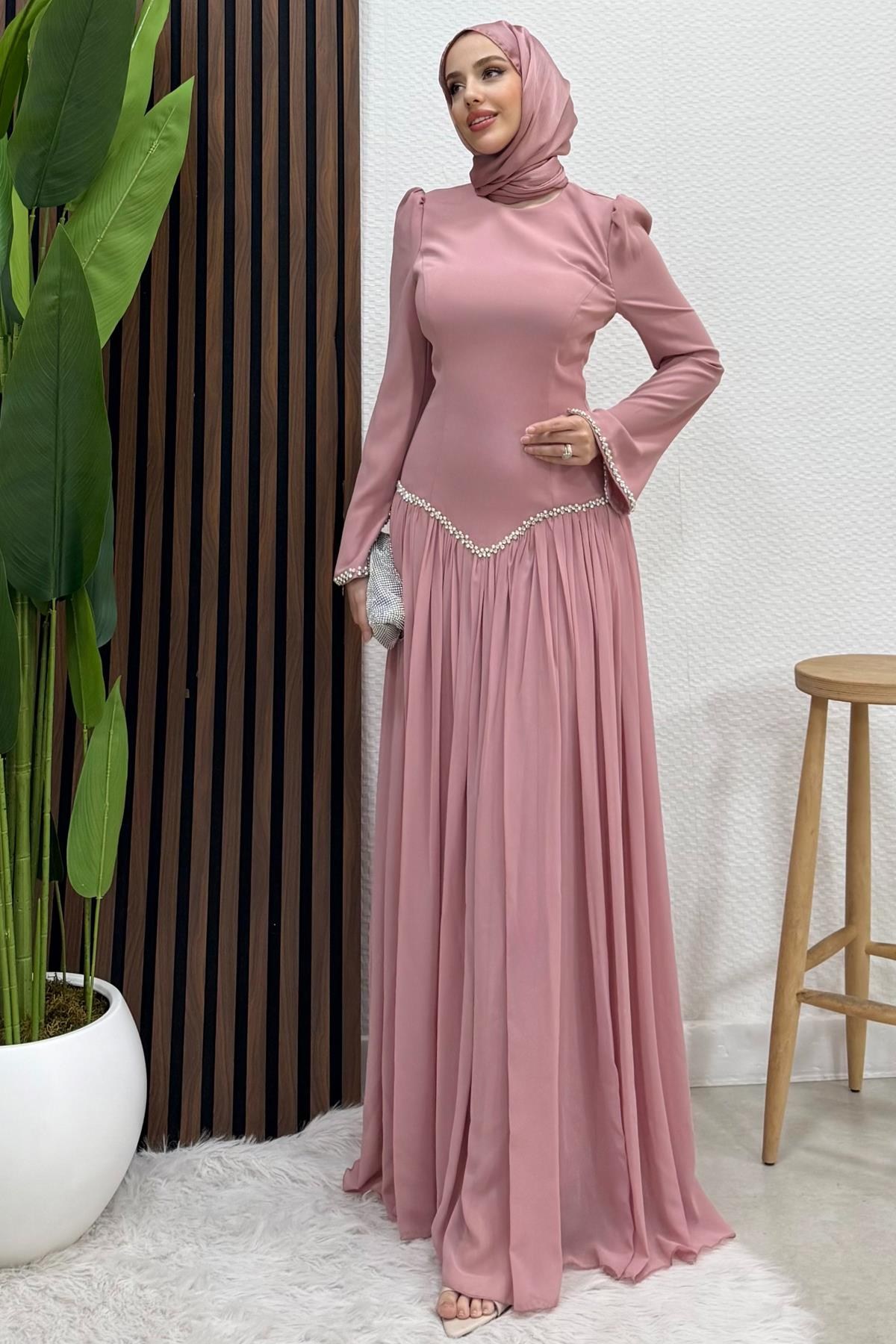 Anelo Şifon Abiye Soft Pembe