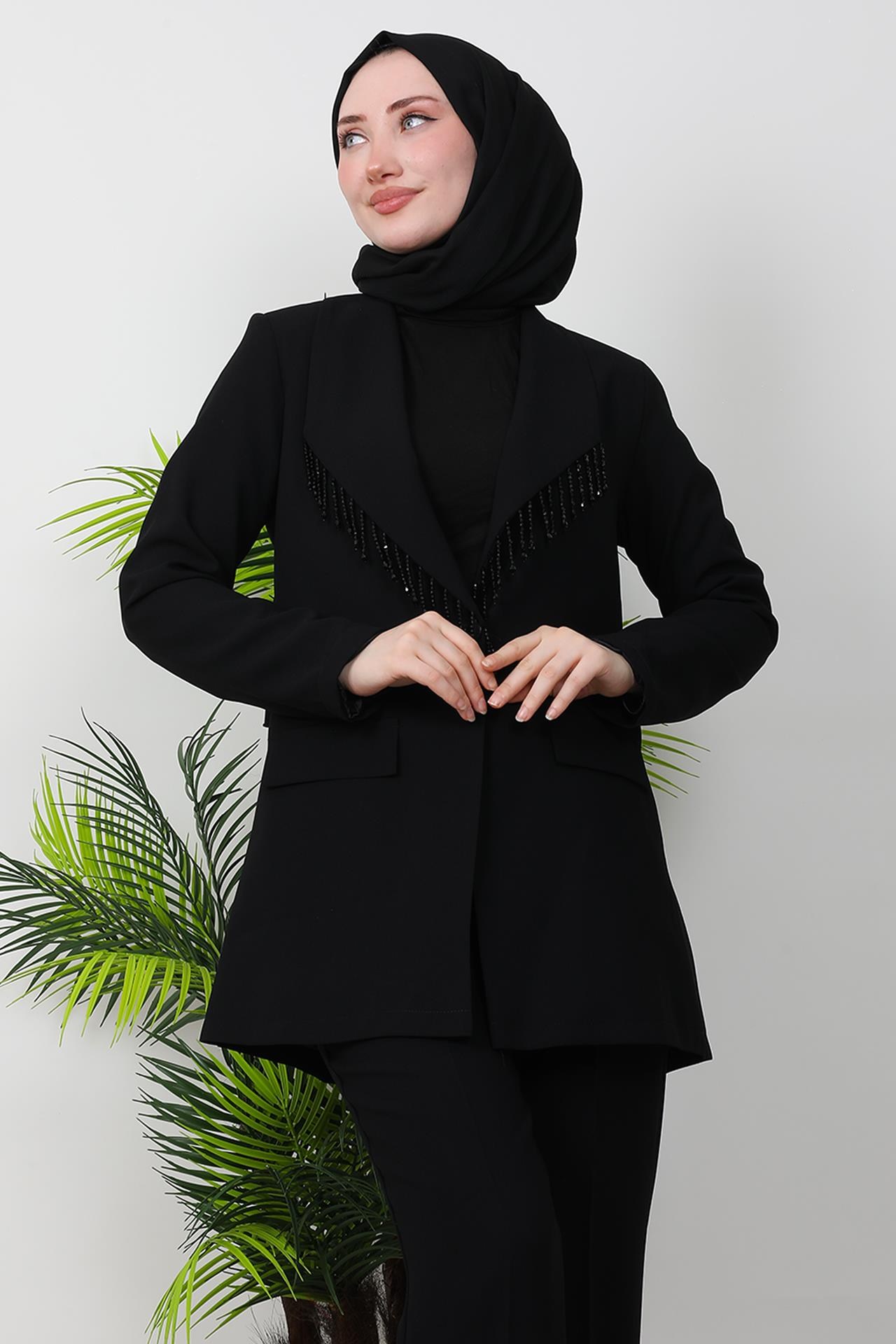 Asena Taşlı Takım Siyah