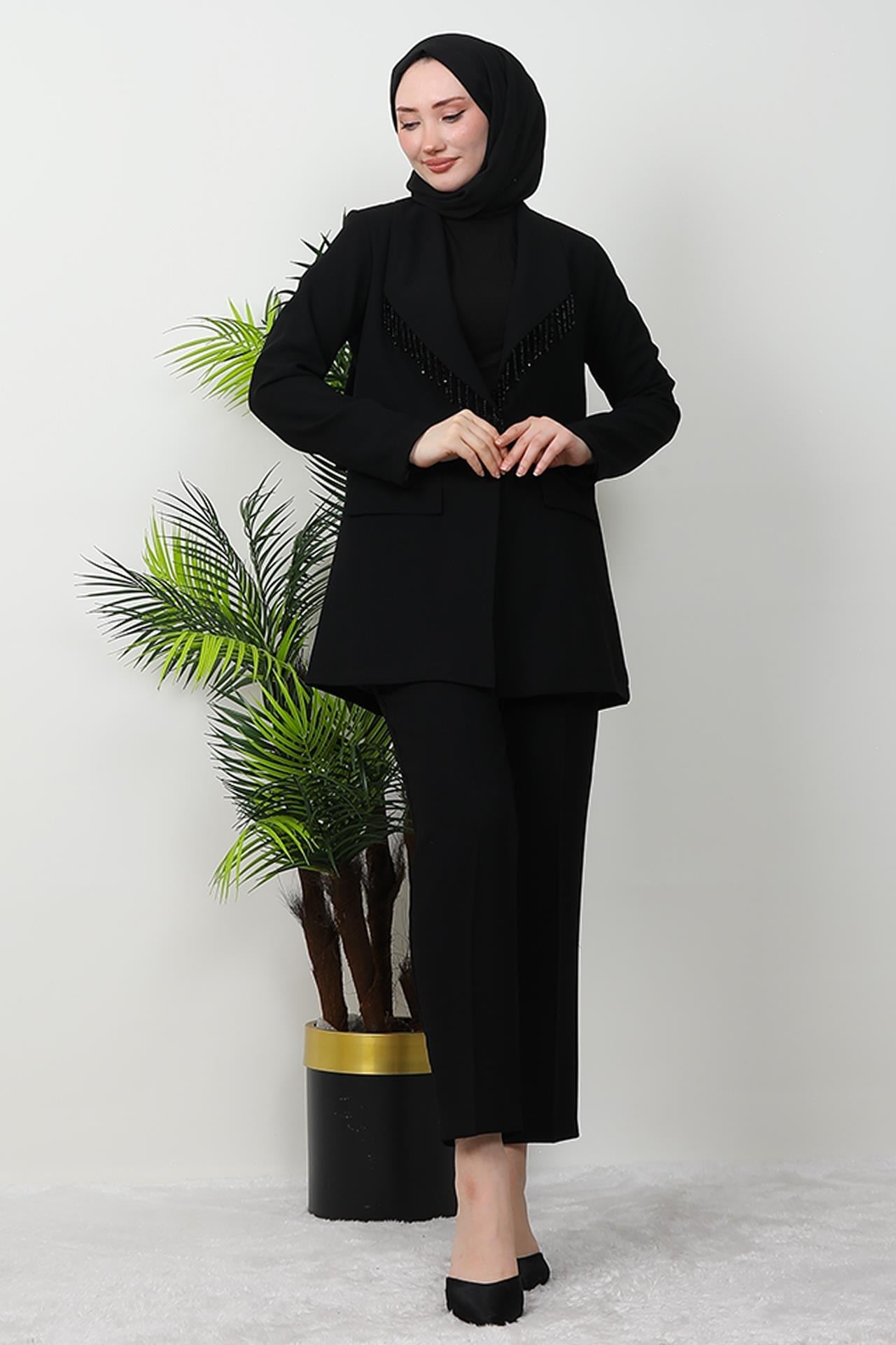 Asena Taşlı Takım Siyah