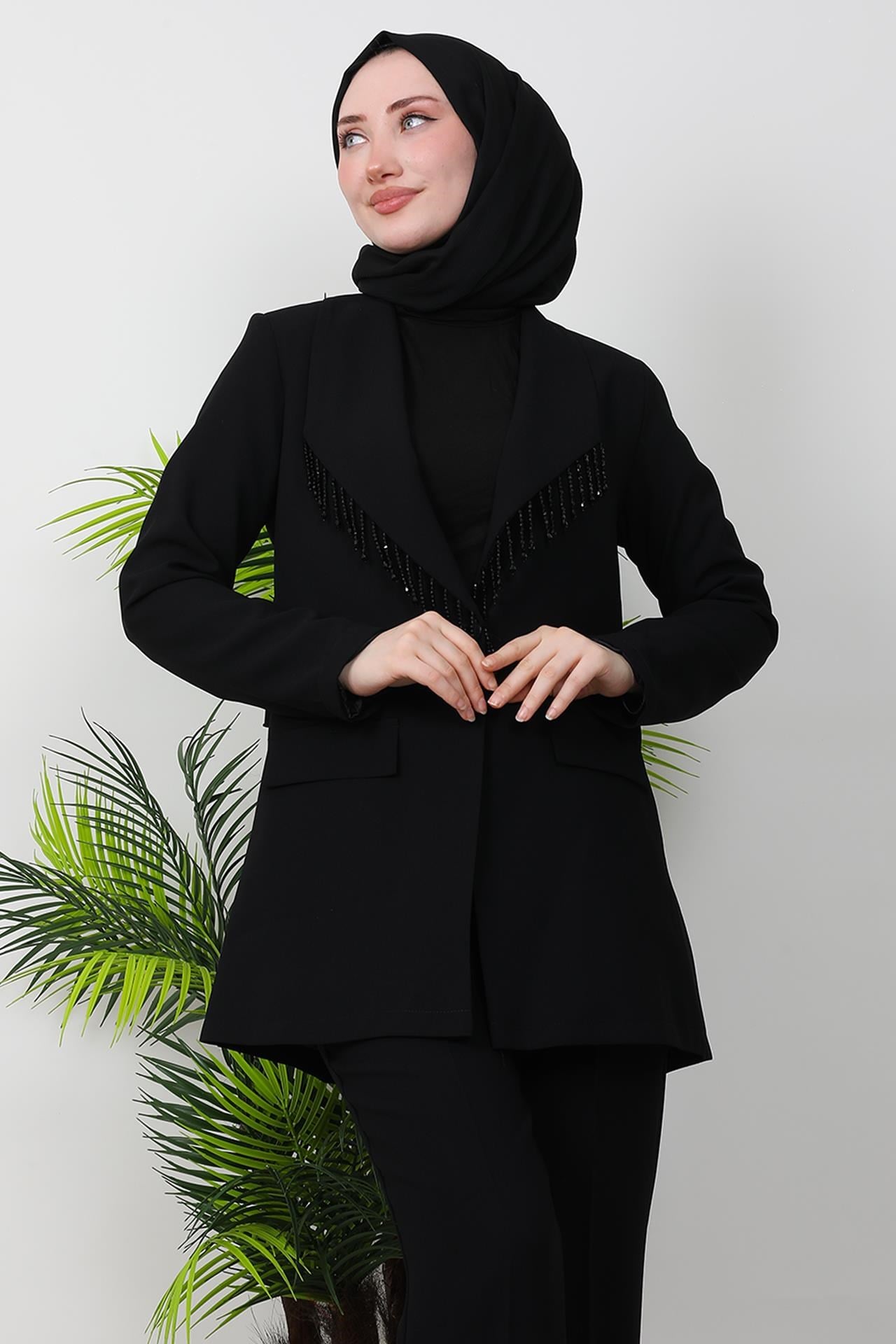 Asena Taşlı Takım Siyah