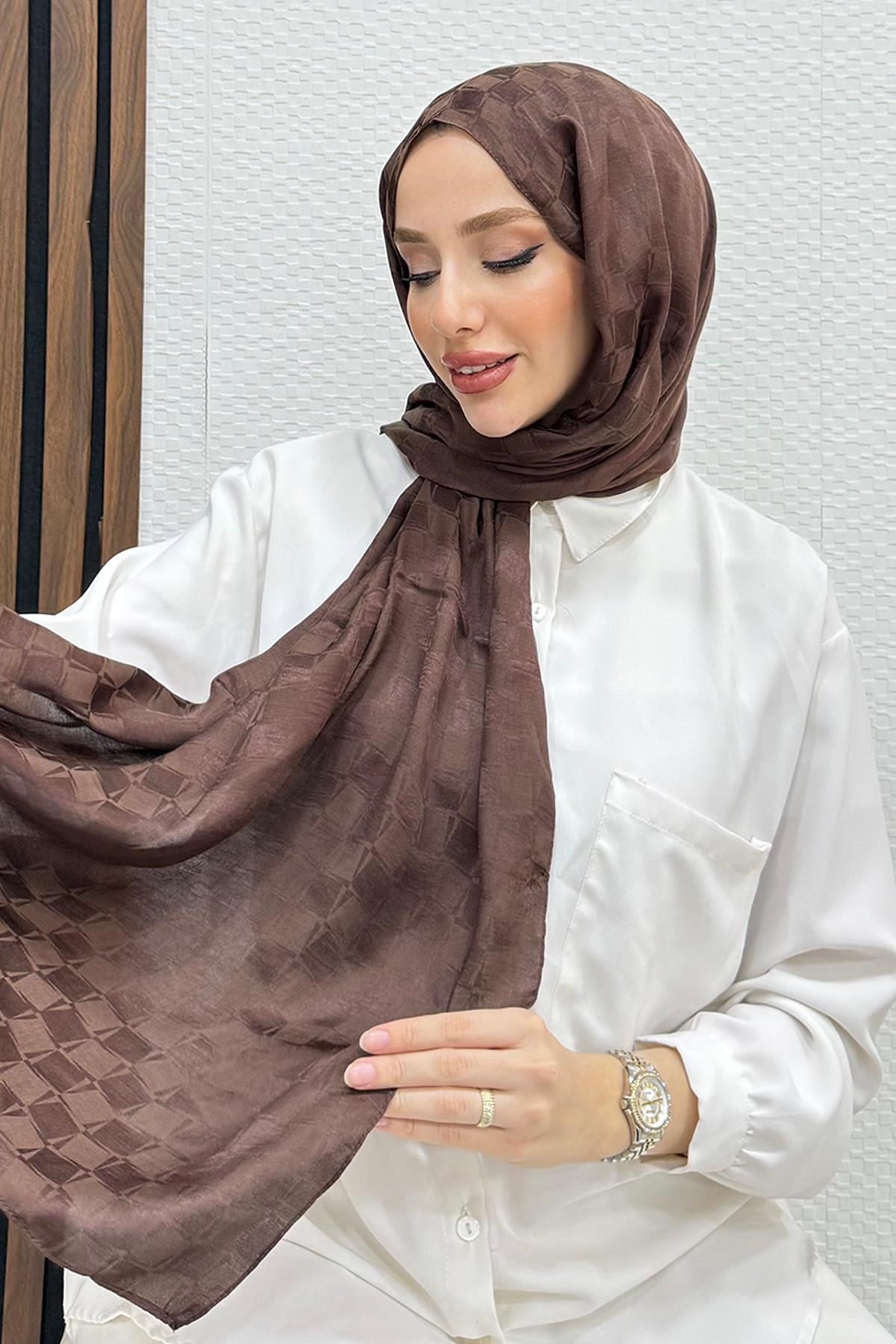 Asimetrik Kare Desen Şal Acı Kahve