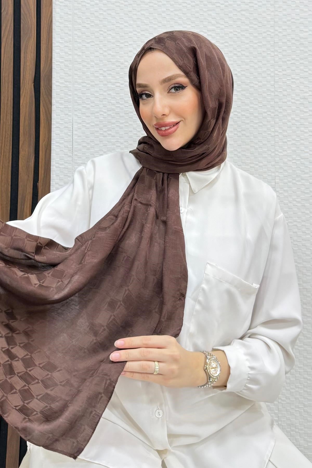 Asimetrik Kare Desen Şal Acı Kahve
