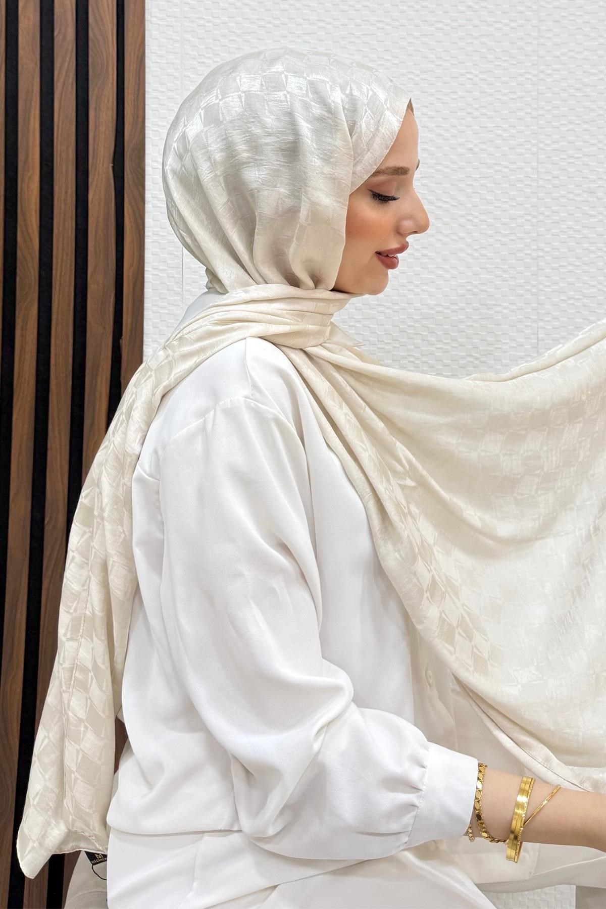 Asimetrik Kare Desen Şal Bej